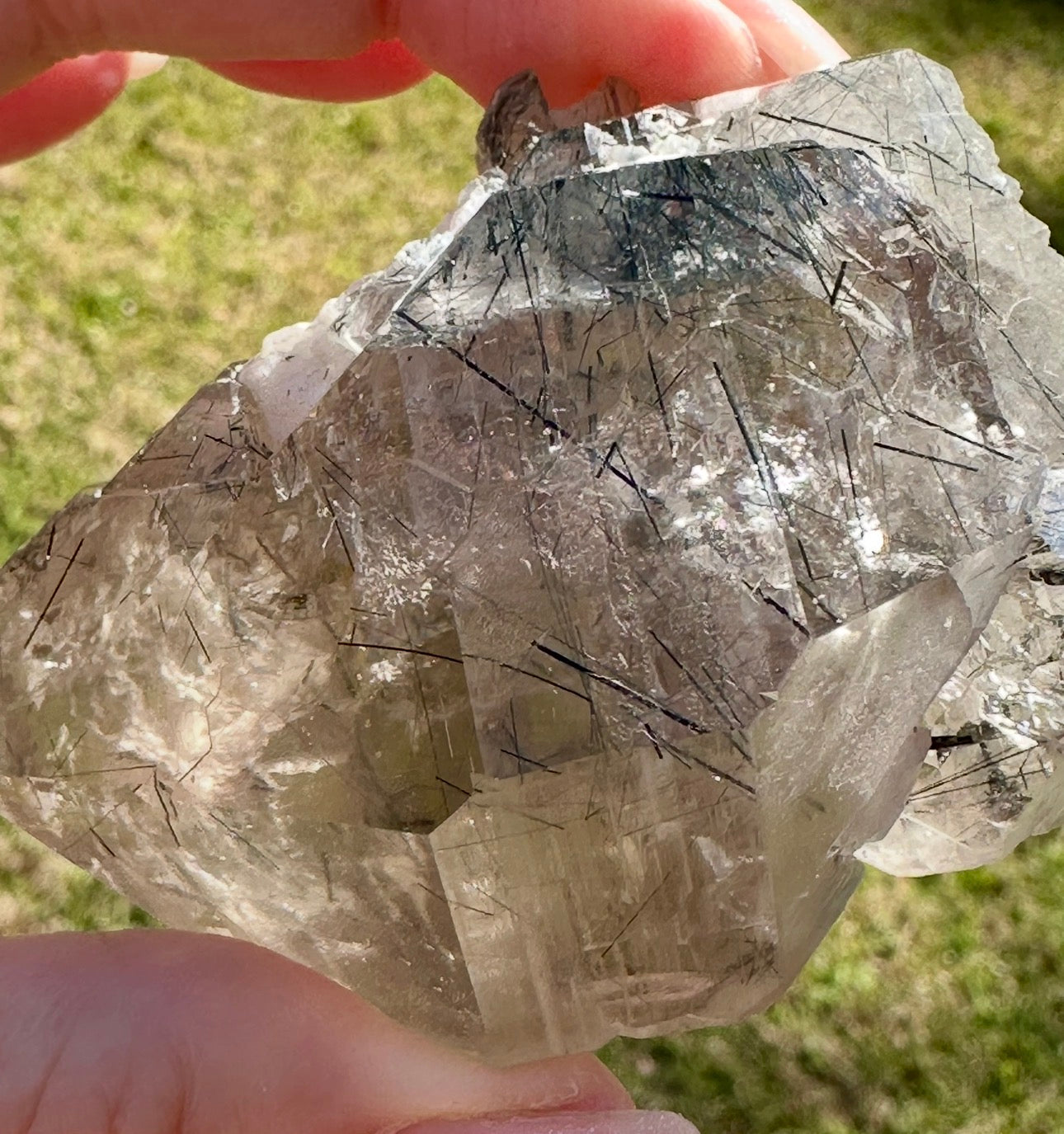 Magnesio-Riebeckite Included Smoky Quartz with Rainbows Point, Sagi Mountain