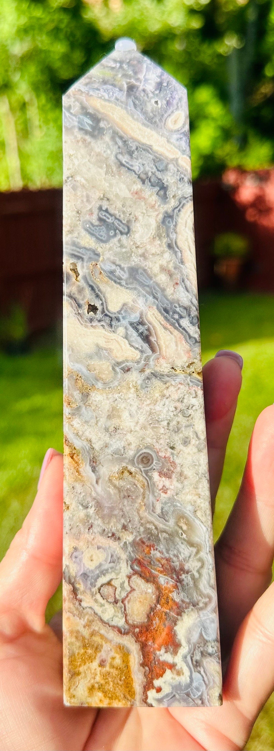 514 Grams Unique and Beautiful Purple Crazy Lace Agate Tower