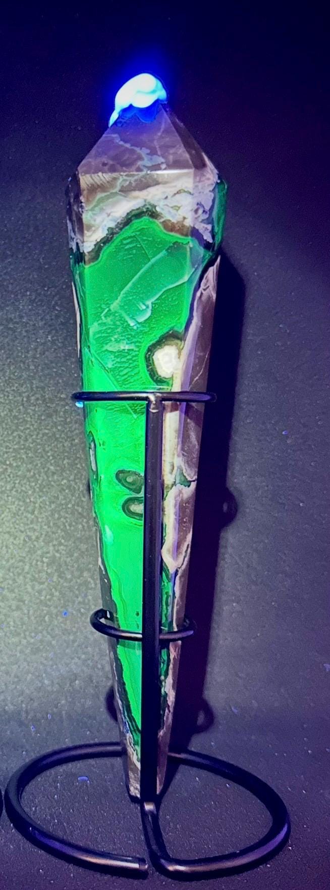 HQ Volcanic Agate Wand with Custom Iron Stand from Indonesia