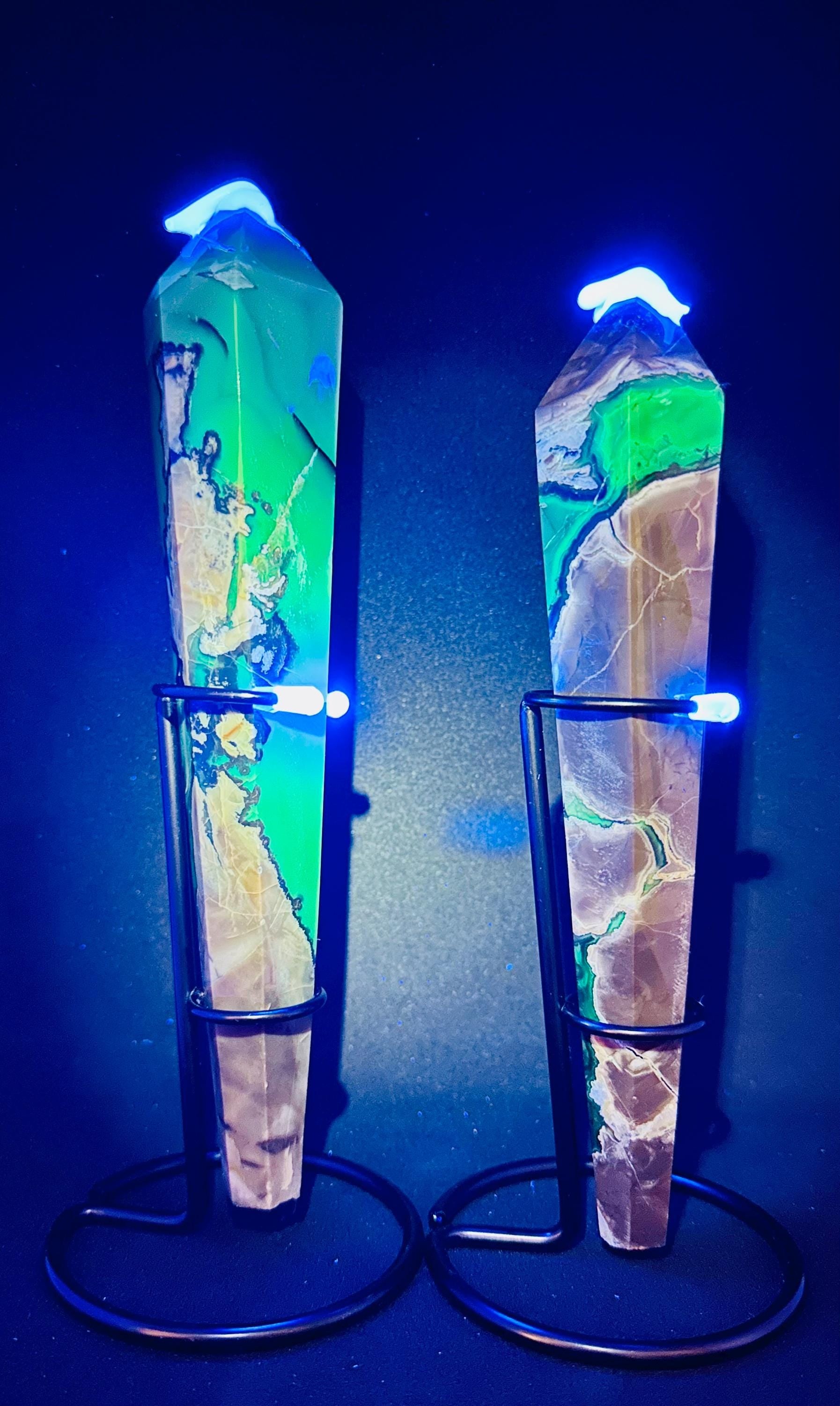 HQ Volcanic Agate Wand with Custom Iron Stand from Indonesia