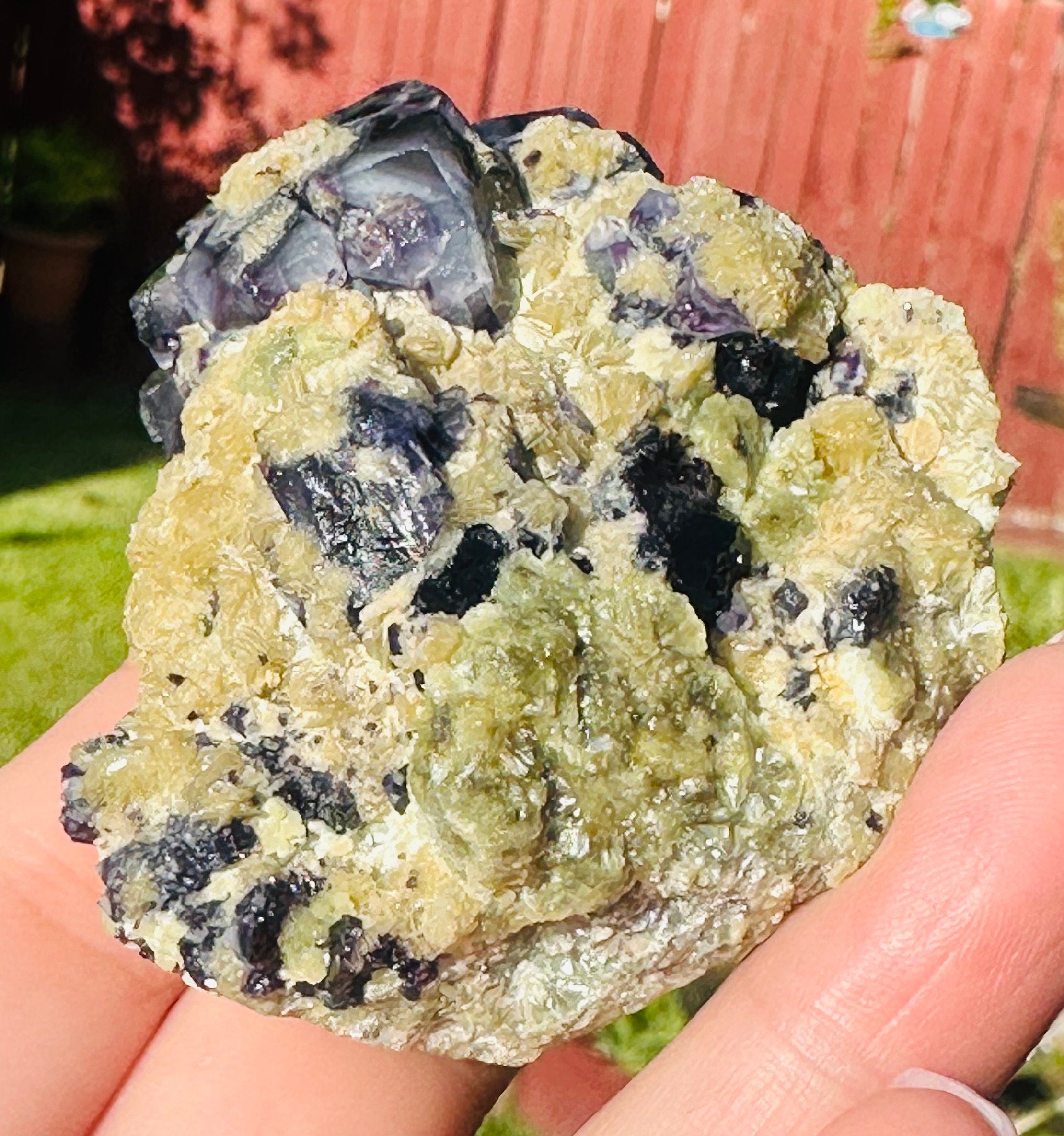130 Grams Deep Purple Cubic Fluorite with Siderite sourced from Inner Mongolia, China