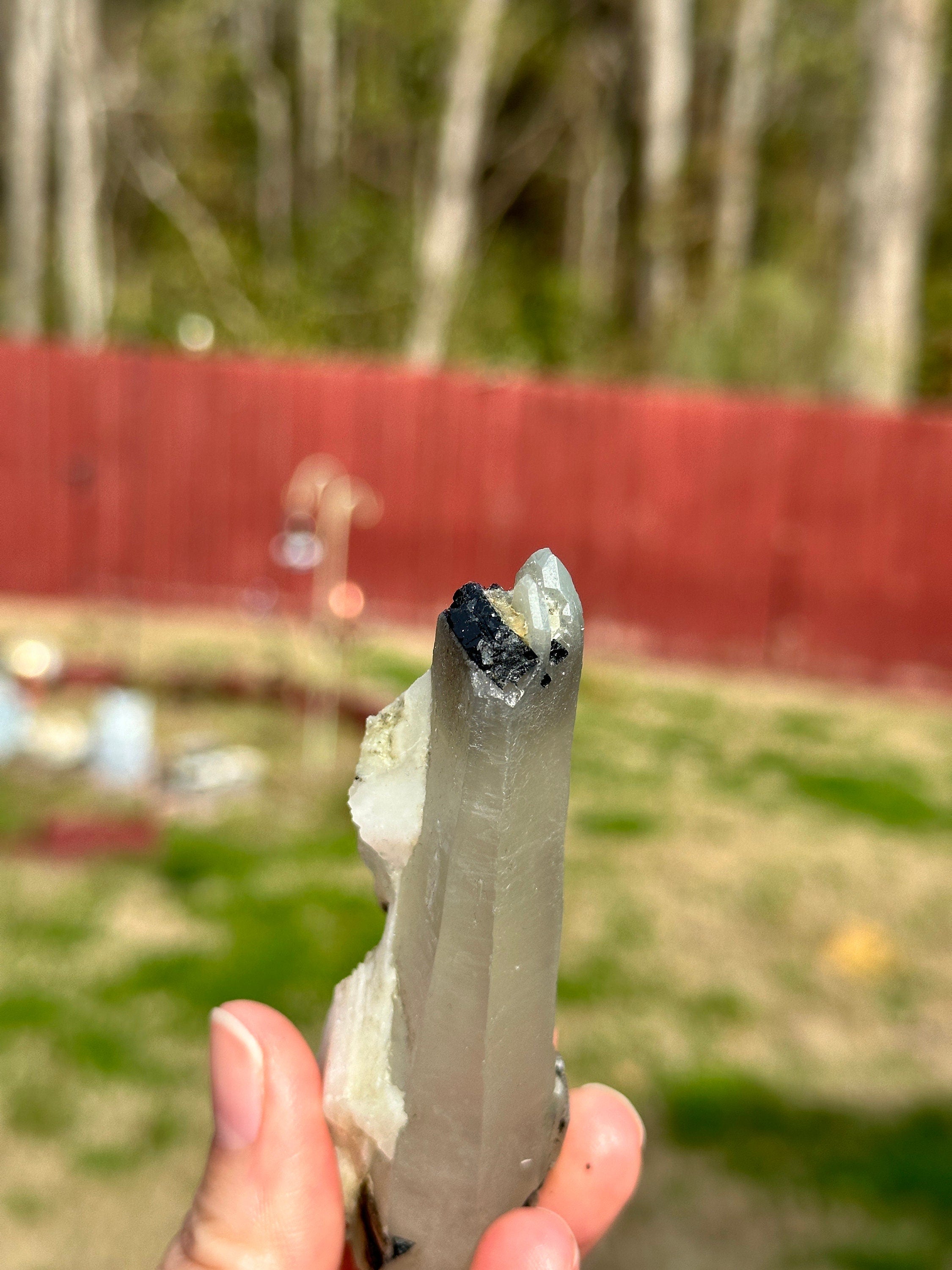 70 Grams Beautiful ET Self-healed Prase Quartz w Black Tourmaline included and Feldspar From Inner Mongolia