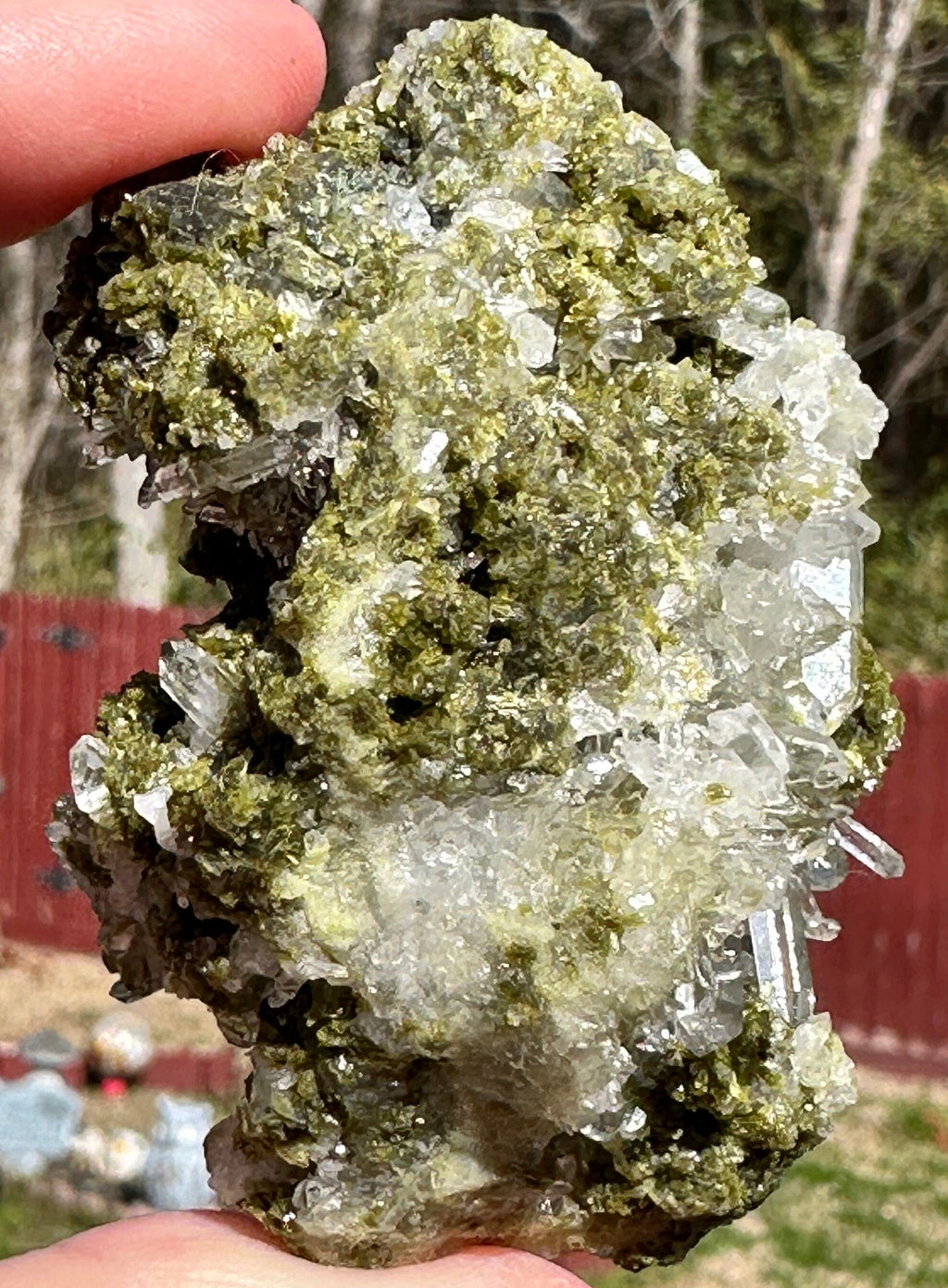 90 Grams Green Epidote  with a Needle Quartz Bunch from Pakistan