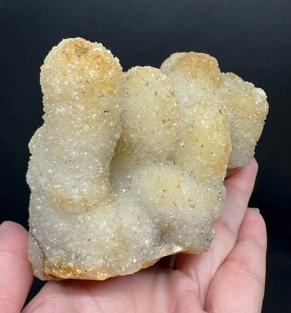 689 Grams Sparkly White Chalcedony Stalactite Cluster with Orange Zoning from Morocco
