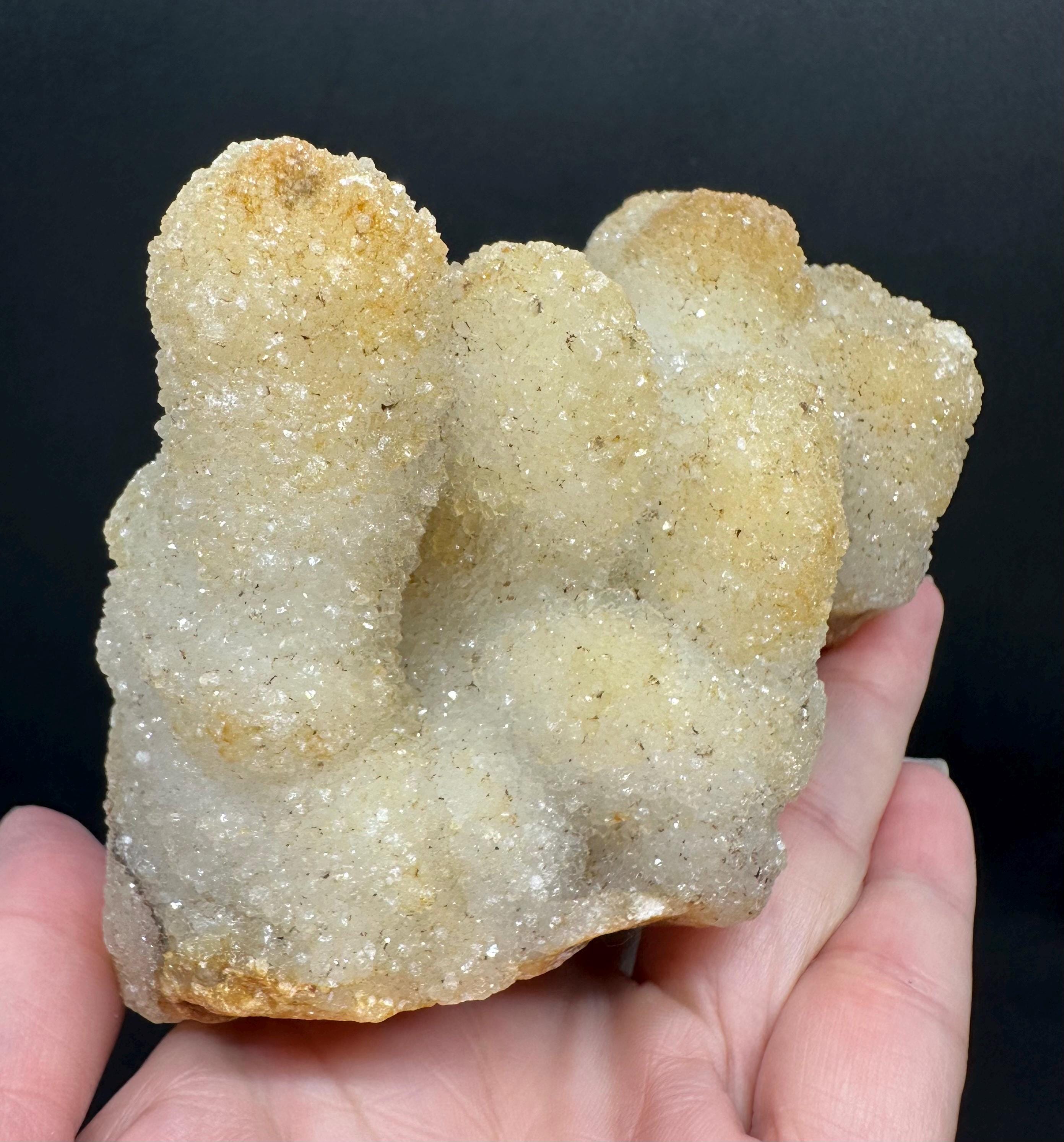689 Grams Sparkly White Chalcedony Stalactite Cluster with Orange Zoning from Morocco