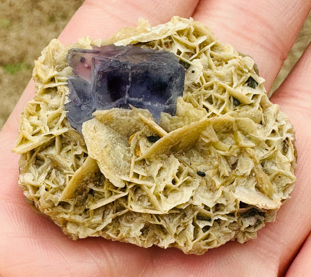 21 Grams Natural Beautiful Transparent Cubic Fluorite with purple phantom on a very Aesthetic Barite Formation