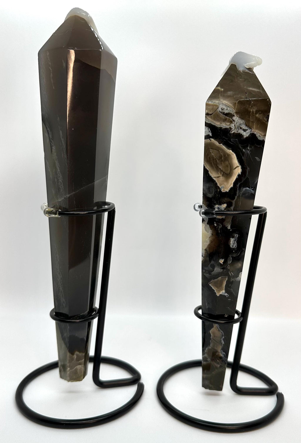 HQ Volcanic Agate Wand with Custom Iron Stand from Indonesia