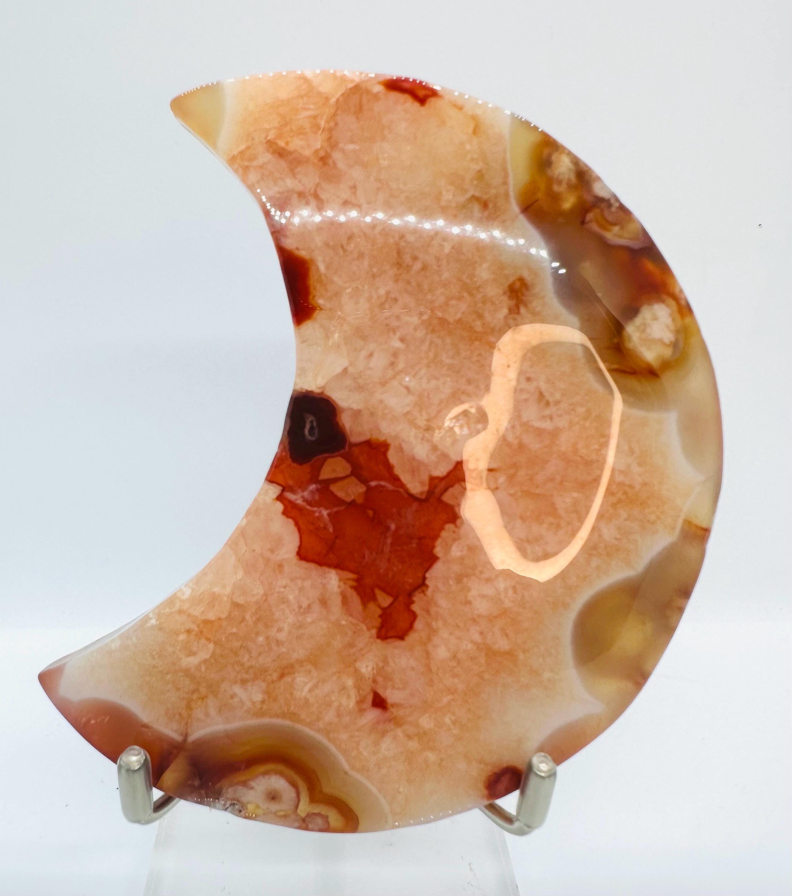 222 Grams Carnelian & Flower Agate Crescent Moon From Madagascar