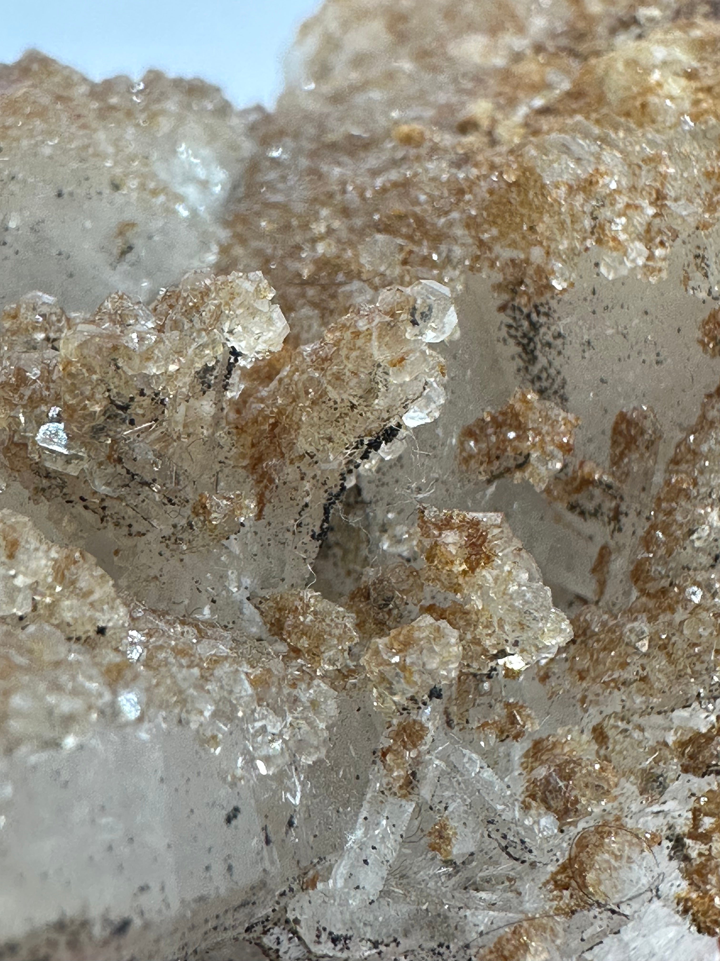 Recent Discovered Tan Micro‑Apophyllite Encrusting Quartz — Fengjiashan Mine, Hubei, China