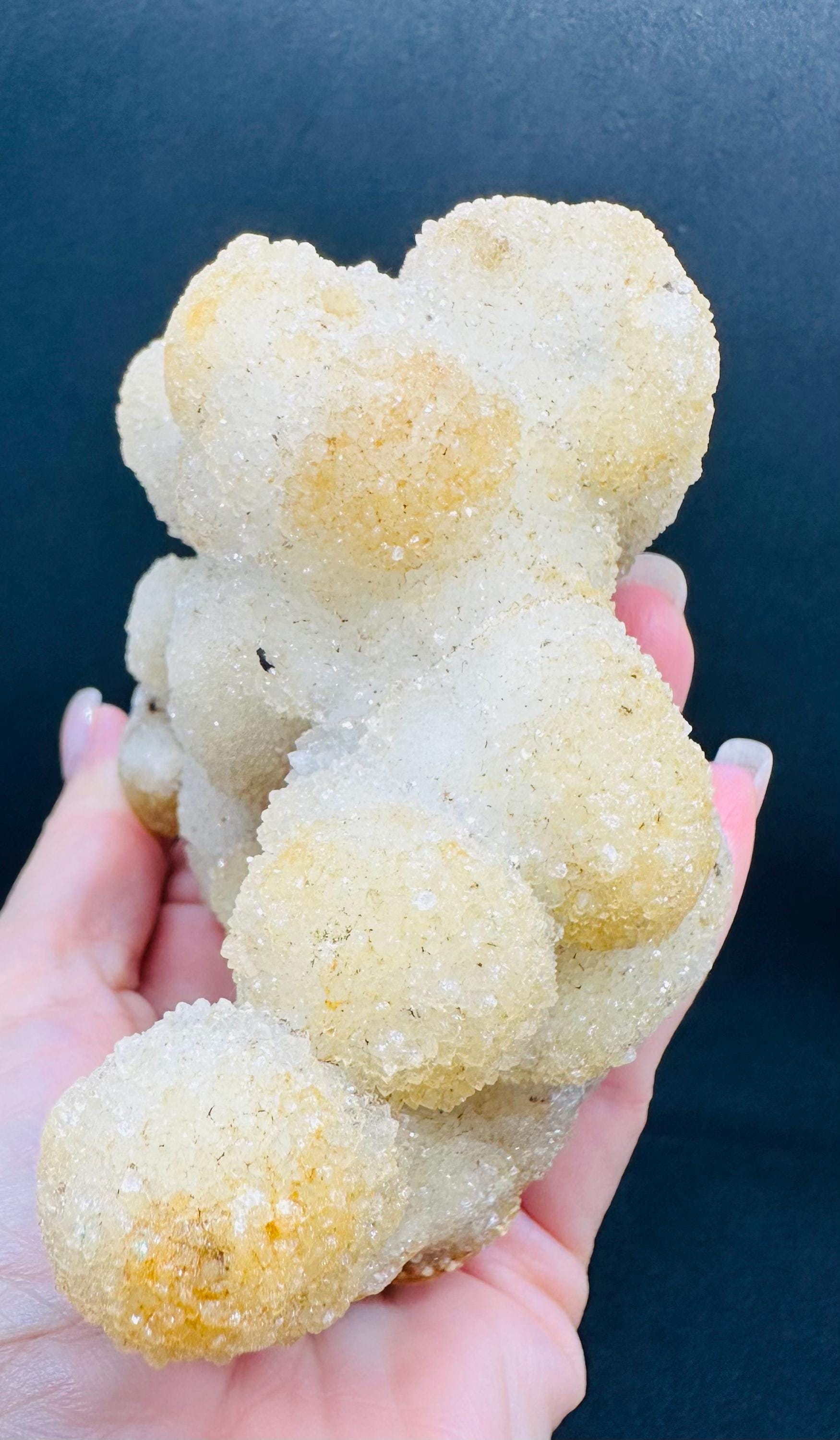 689 Grams Sparkly White Chalcedony Stalactite Cluster with Orange Zoning from Morocco