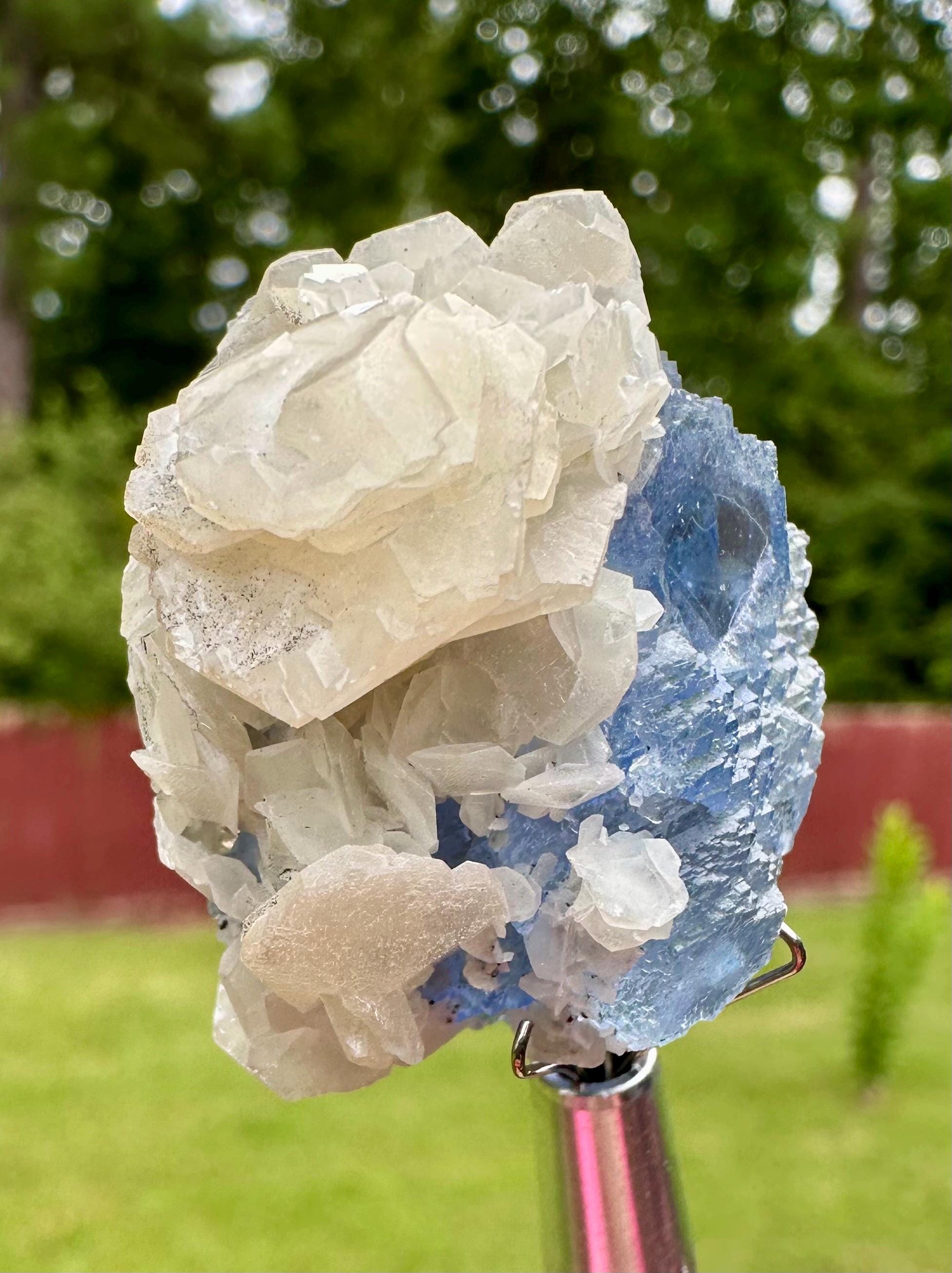 24 Grams HQ Collectors Choice Baby Blue Fluorite with Pagoda Calcite & Pyrite Dust from Fujian Province, China