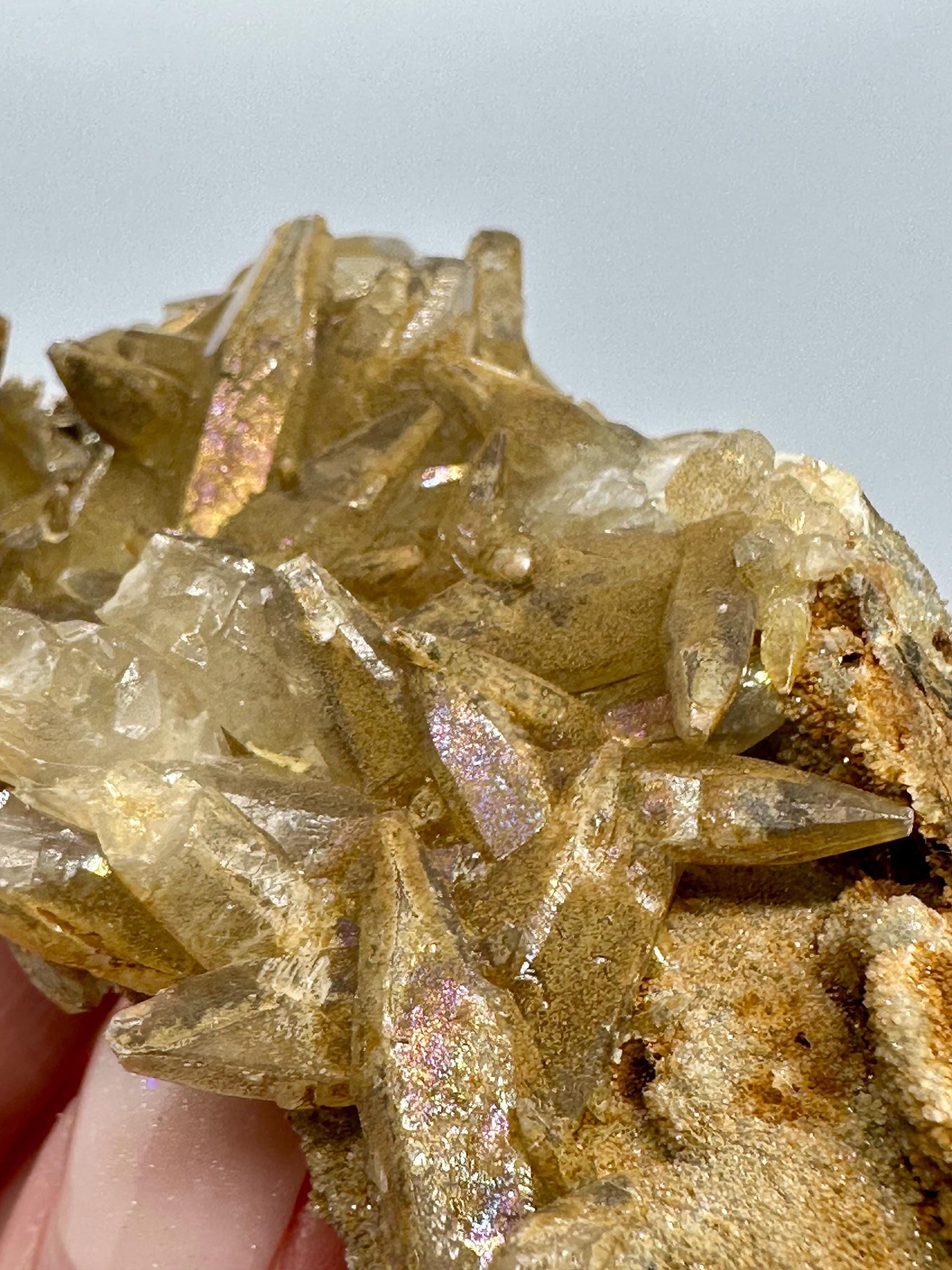 92 Grams Iridescent Dogtooth Calcite Cluster from South Africa