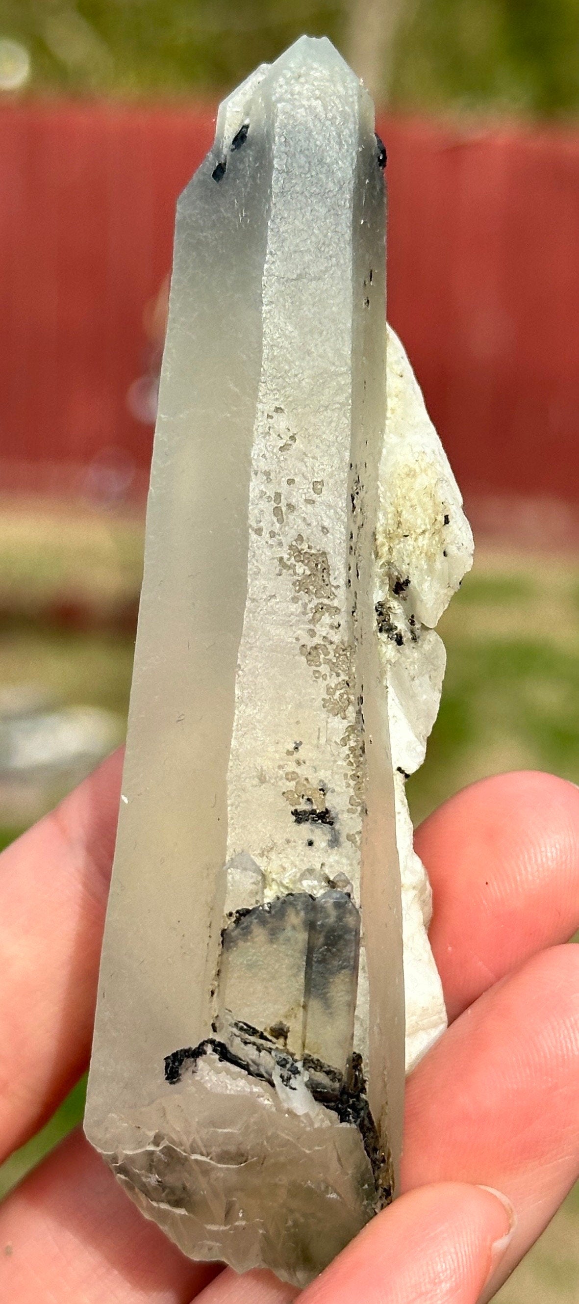 70 Grams Beautiful ET Self-healed Prase Quartz w Black Tourmaline included and Feldspar From Inner Mongolia