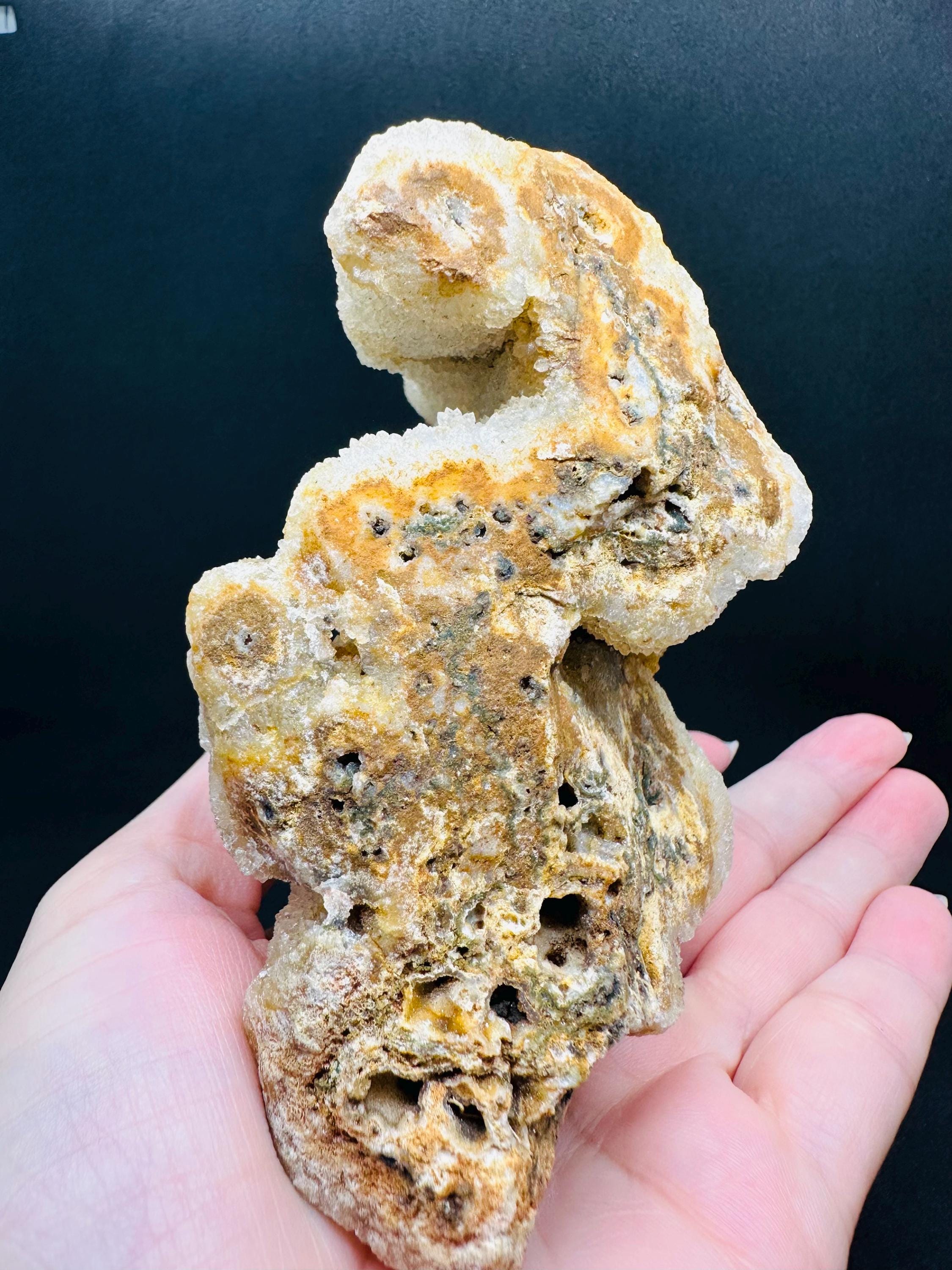 689 Grams Sparkly White Chalcedony Stalactite Cluster with Orange Zoning from Morocco