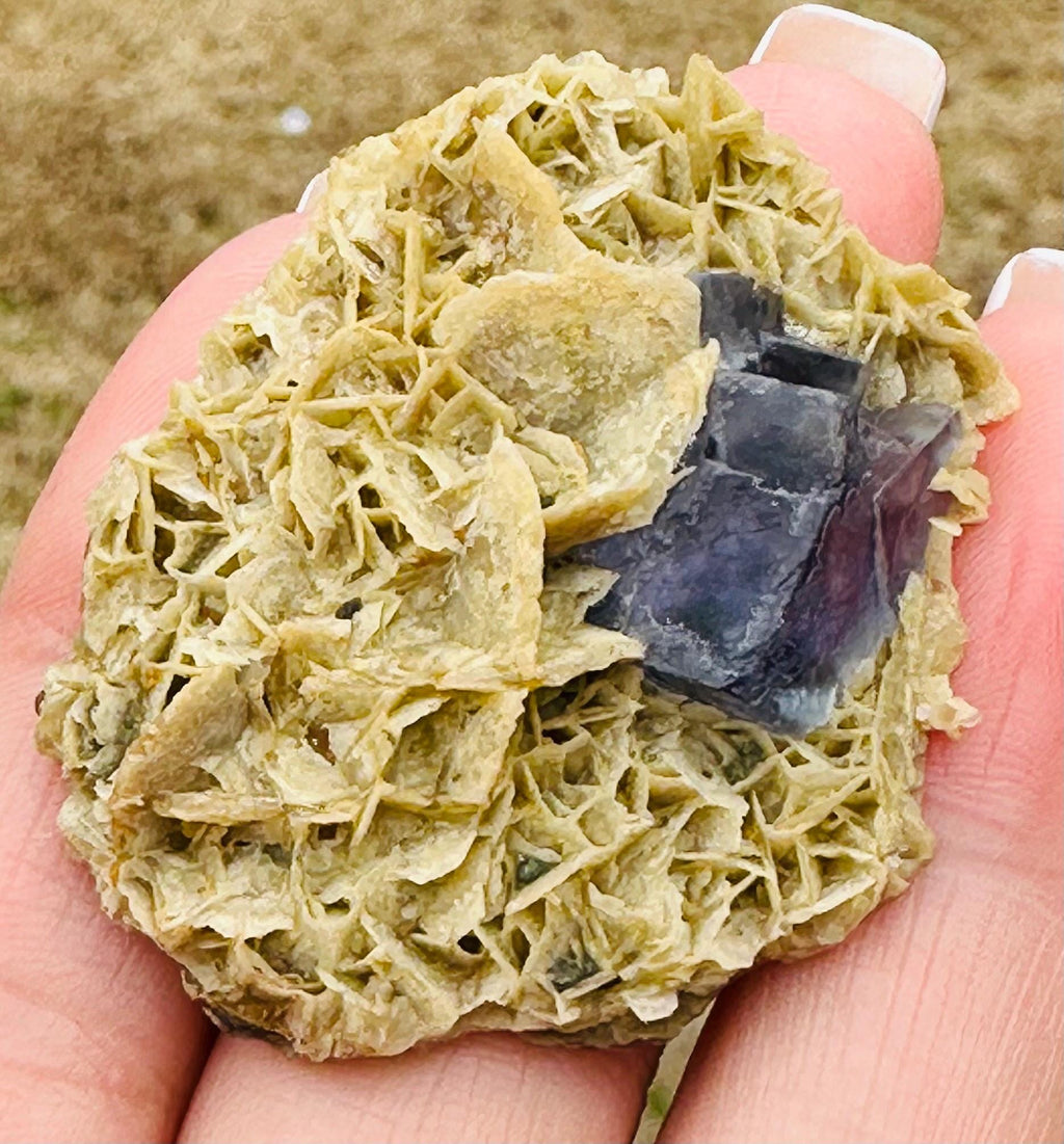 21 Grams Natural Beautiful Transparent Cubic Fluorite with purple phantom on a very Aesthetic Barite Formation
