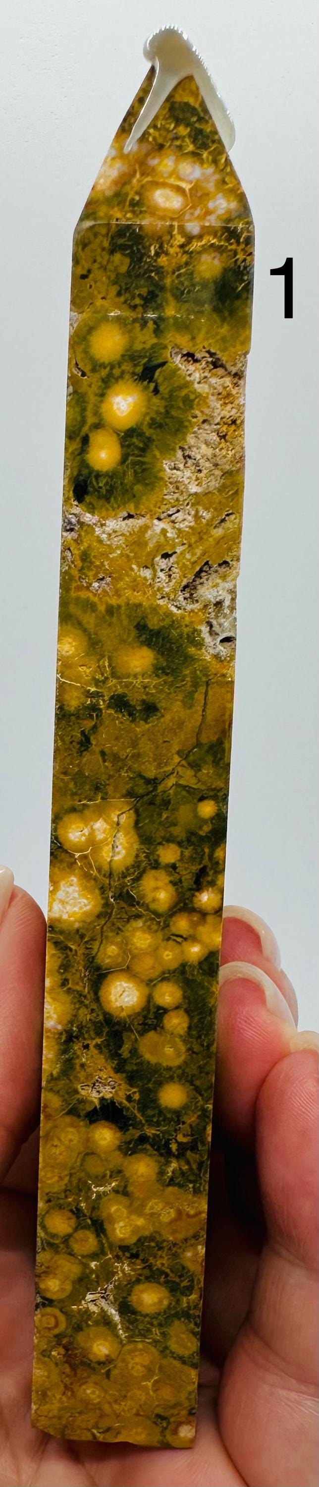 Sun-Kissed Serenity: Rare Yellow Kambaby Ocean Jasper Tower with Green, Pink and  White Zones