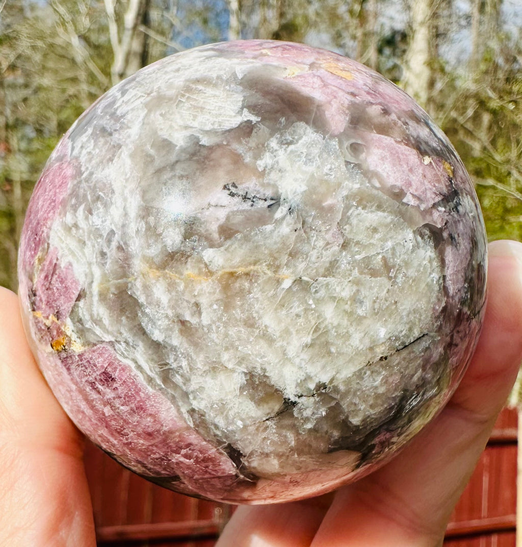 2.92" Pink Tourmaline in Smoky Quartz Sphere with Shimmery Mica, Madagascar