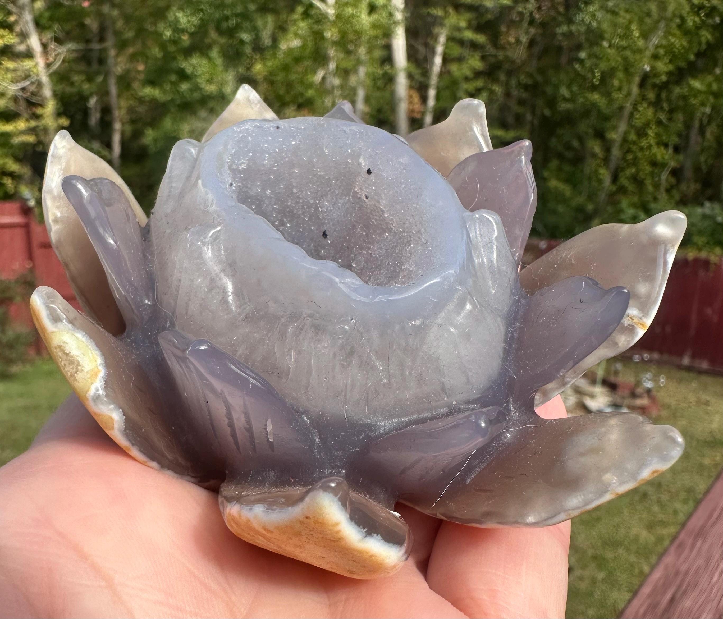 331 Grams Druzy Agate Lotus Carving