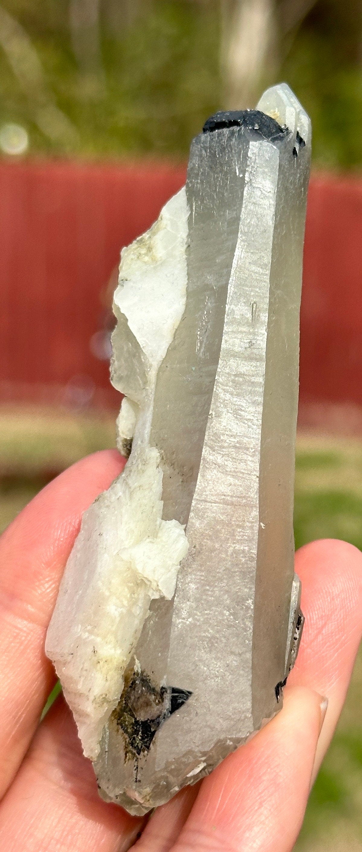 70 Grams Beautiful ET Self-healed Prase Quartz w Black Tourmaline included and Feldspar From Inner Mongolia