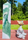 Ocean's Embrace Duo: Rare Ocean Jasper Druzy Cave & Meditating Cat Carving
