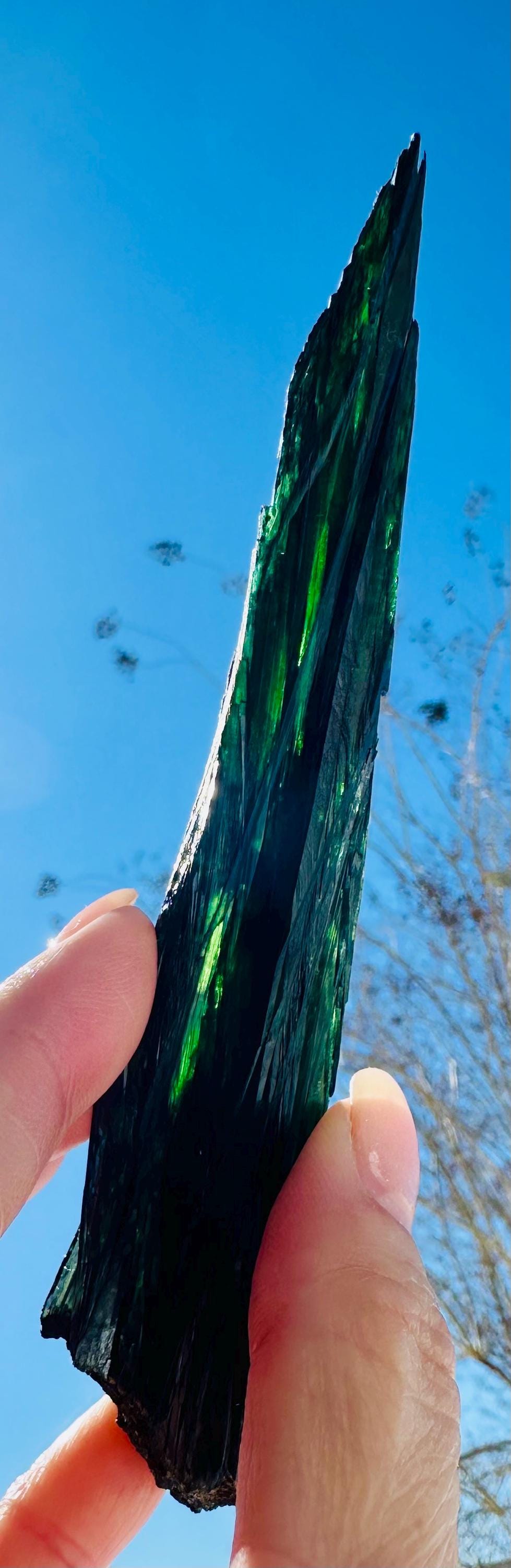 Vivianite Spear — Bright Green & Blue Radiance on Custom Acrylic Stand from Bolivia