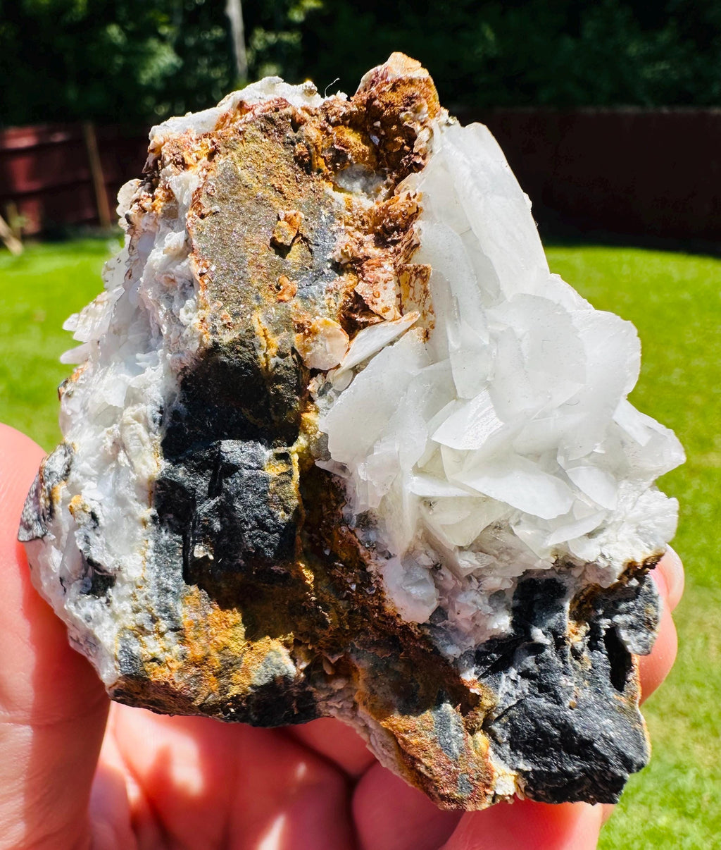 114 Grams Enchanted Earth Glow: Limonite over Gibbsite Matrix with UV Reactive Pink Calcite – A Rarity from Greece