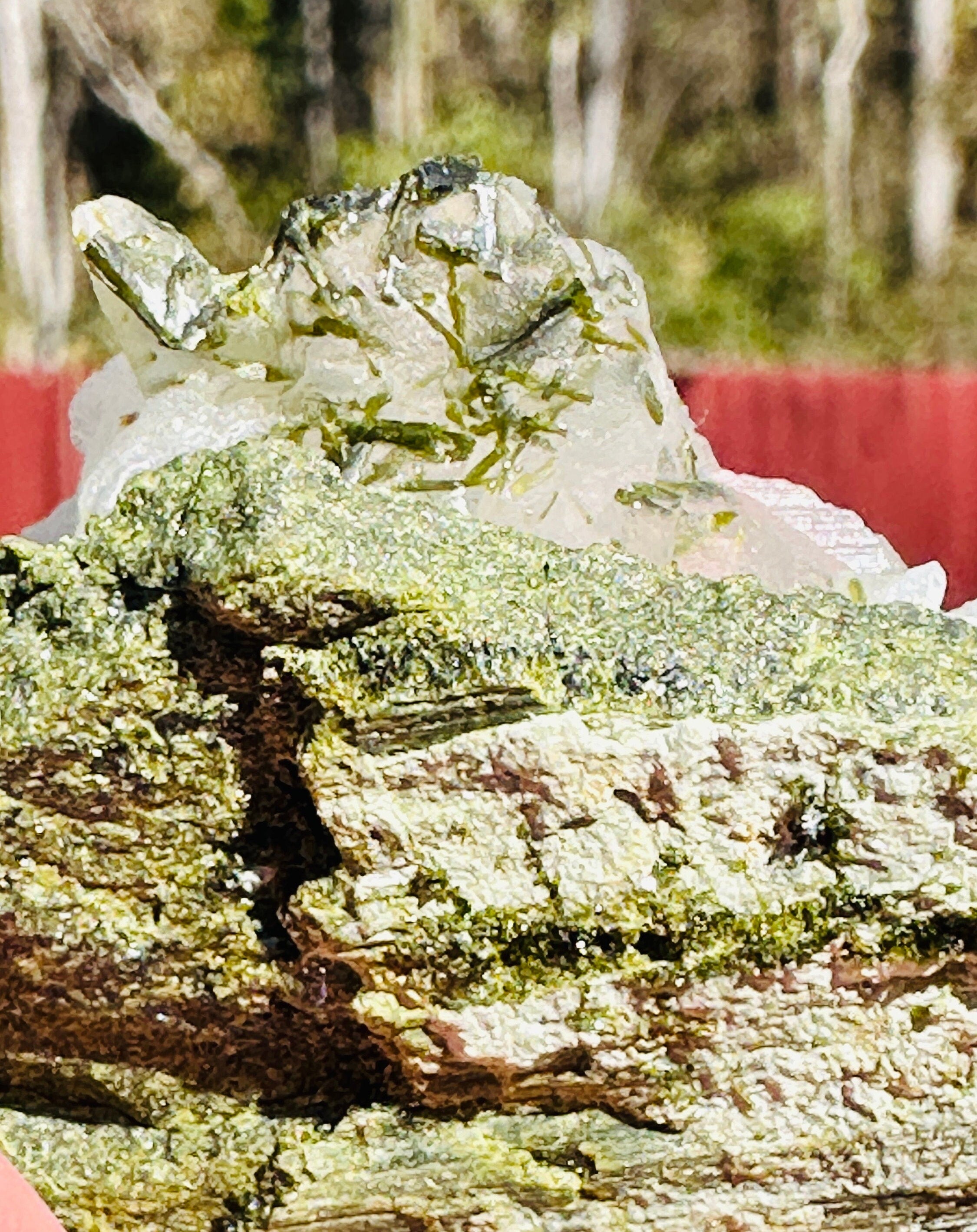 123 Grams Beautiful Green Epidote Crystal On/Inside Quartz Cluster from Pakistan