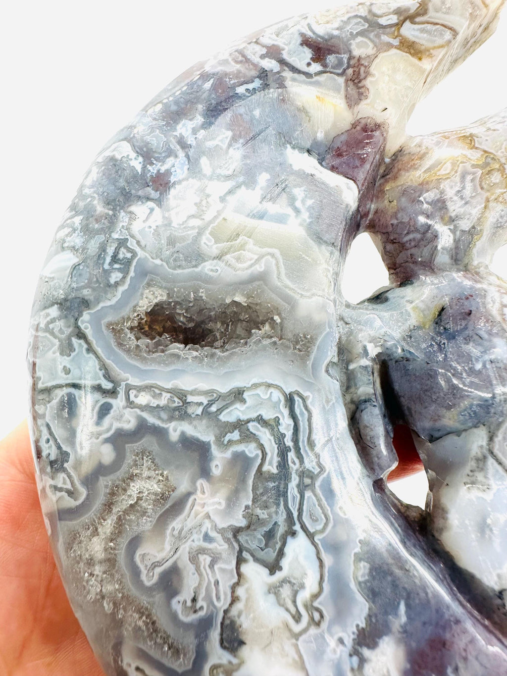 683 Grams One of a Kind Whimsical Wisdom: Fox in the Moon Colorful Moss Agate Carving
