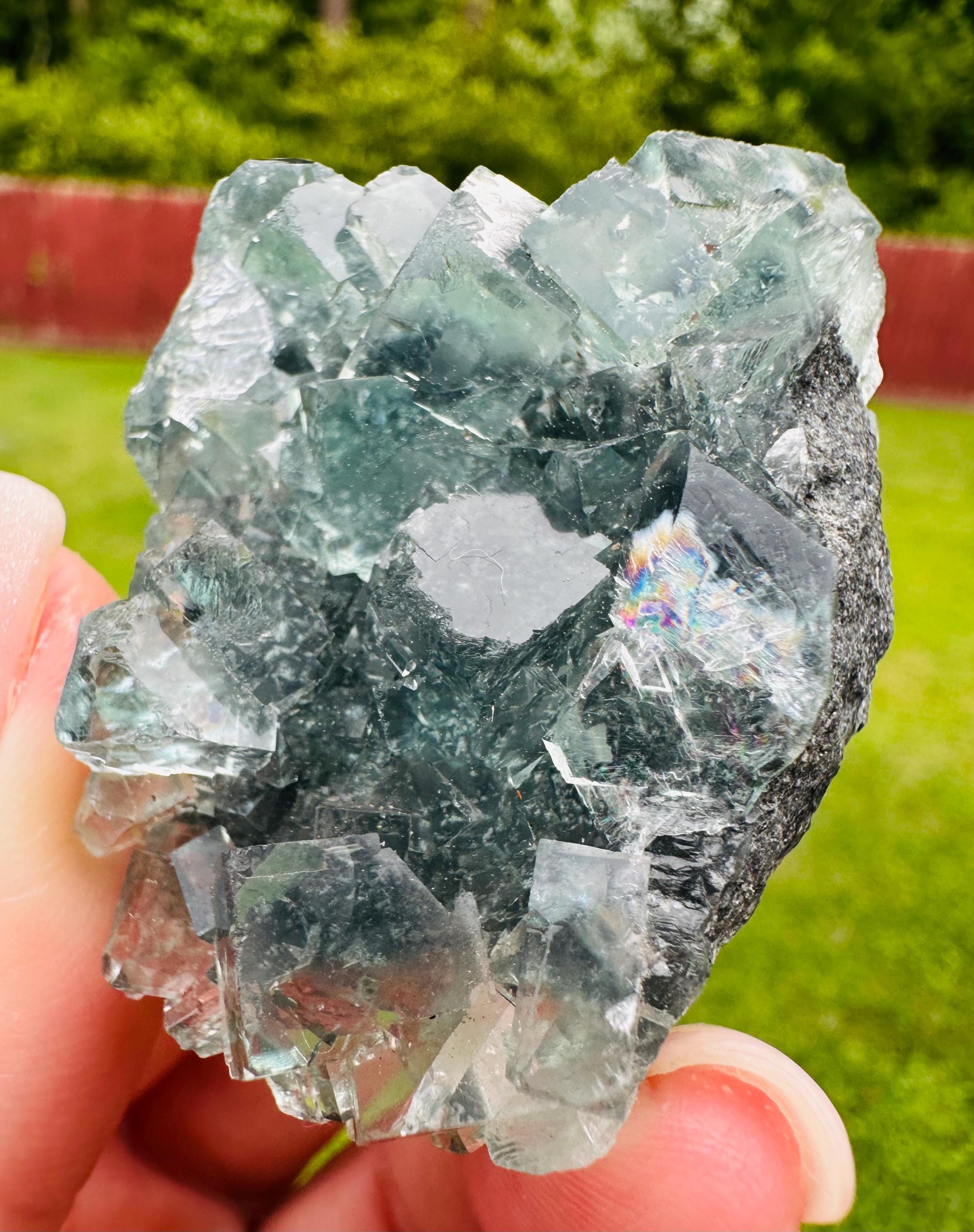 78 Grams Light Transparent Green Cubic Fluorite Mini Cluster: Heart Healer and Focus Stone Embrace