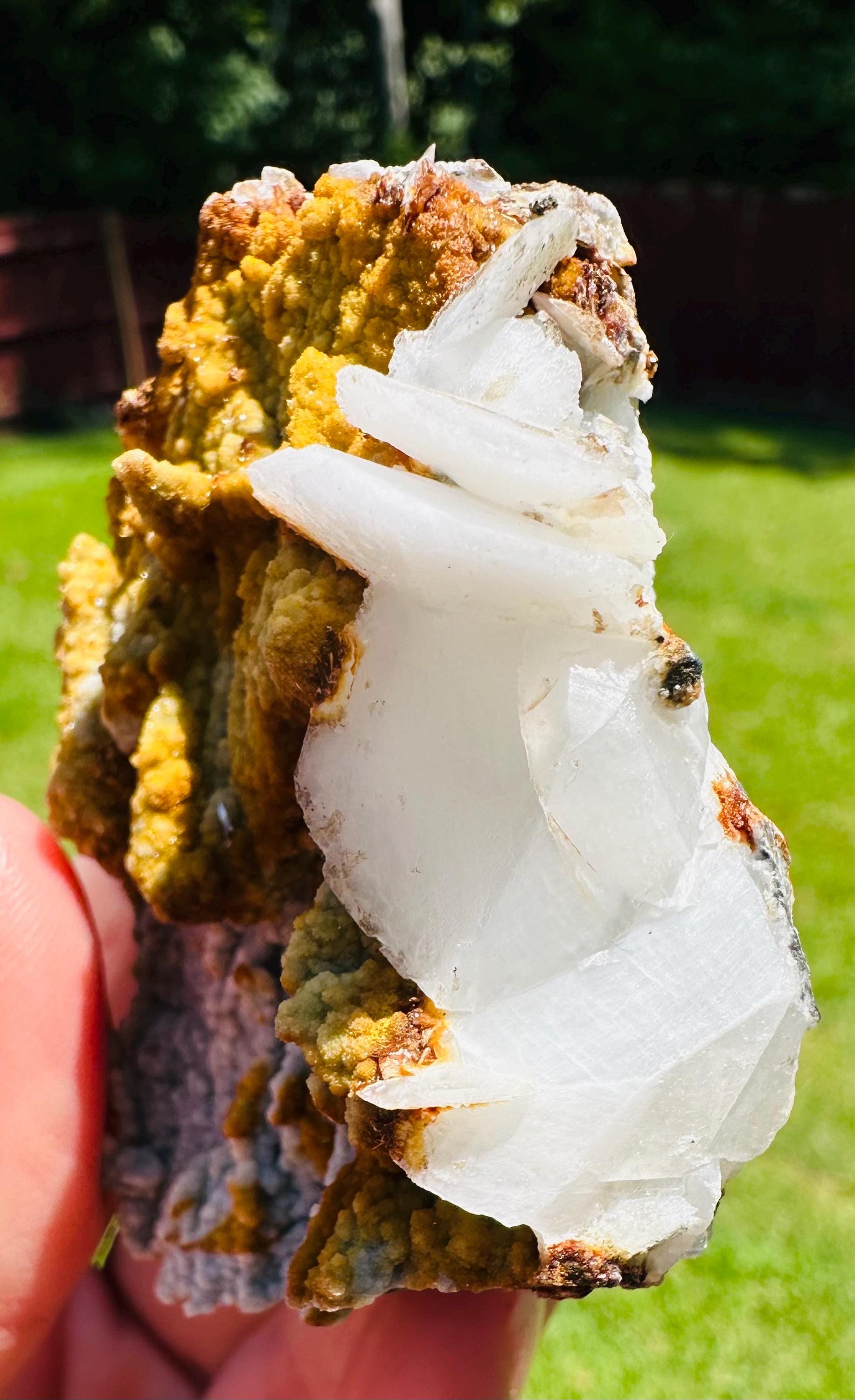 114 Grams Enchanted Earth Glow: Limonite over Gibbsite Matrix with UV Reactive Pink Calcite – A Rarity from Greece