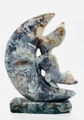 683 Grams One of a Kind Whimsical Wisdom: Fox in the Moon Colorful Moss Agate Carving