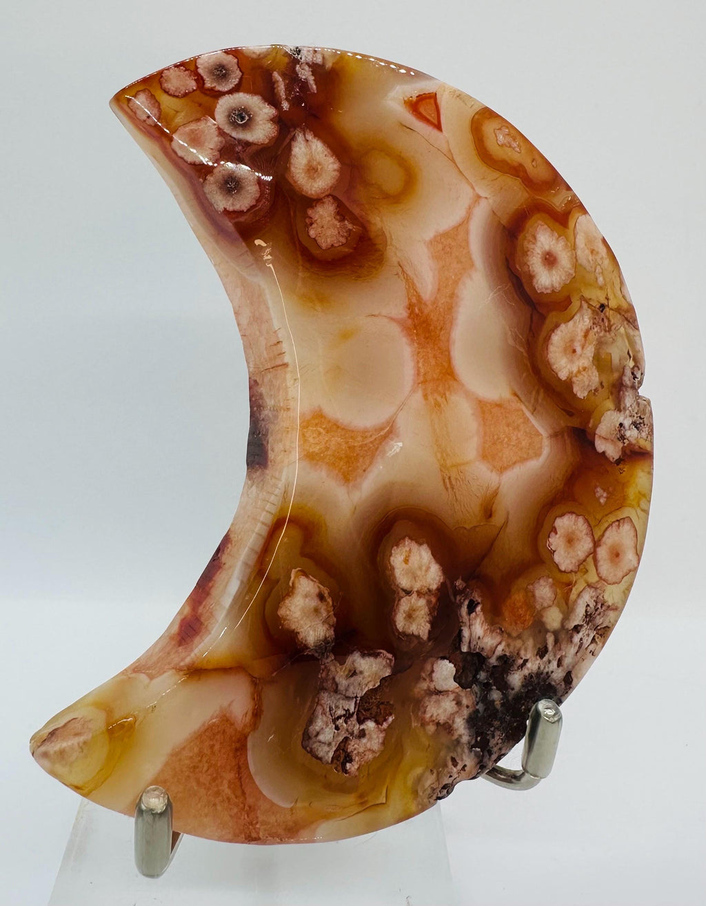 222 Grams Carnelian & Flower Agate Crescent Moon From Madagascar