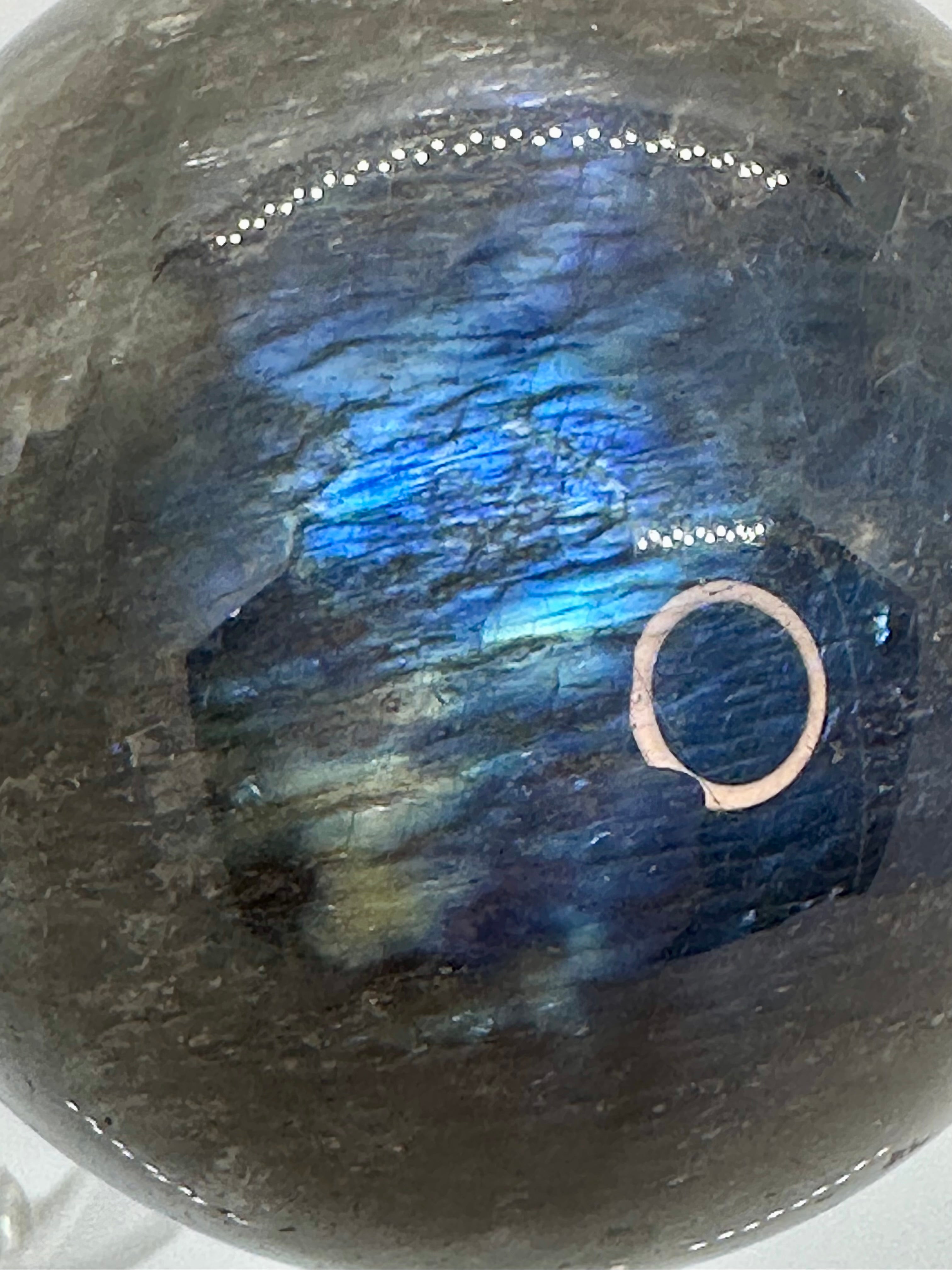 Black Moonstone Sphere with Blue Flash & Rainbow Fire, Madagascar
