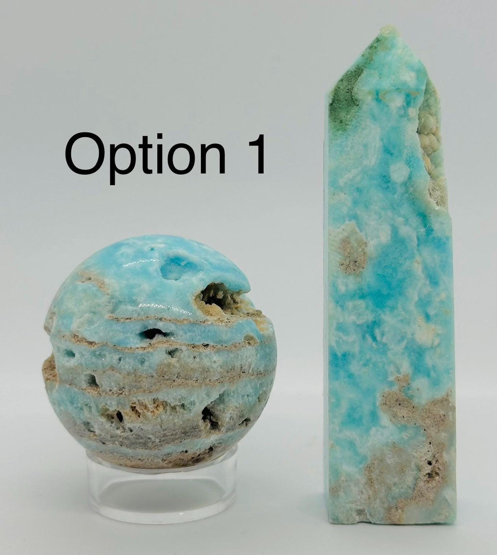 Blue Hemimorphite Crystal Set - Sphere & Tower Duo