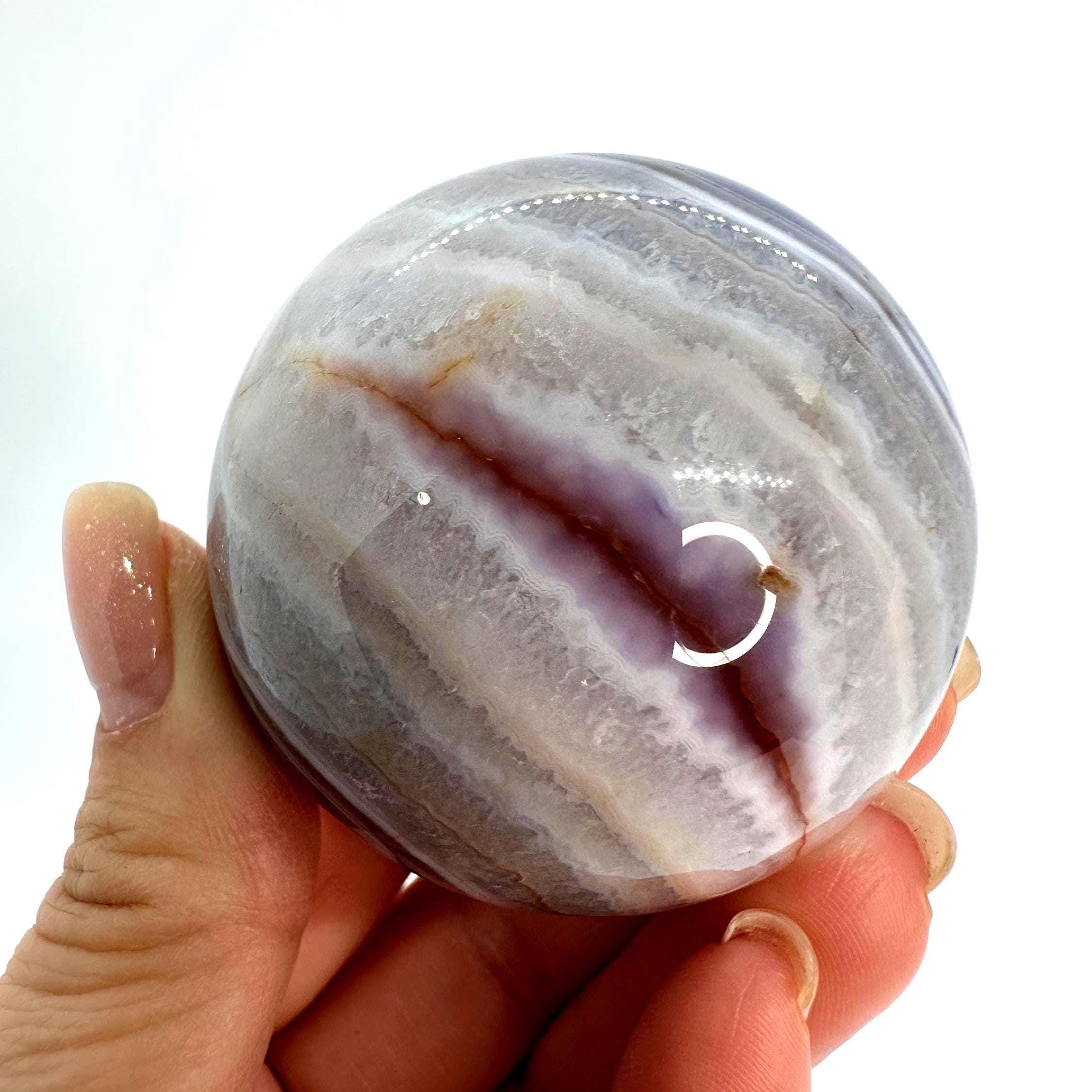 Blue Flower Agate Heart, Sphere & Wand Set with Acacia Stand from Madagascar