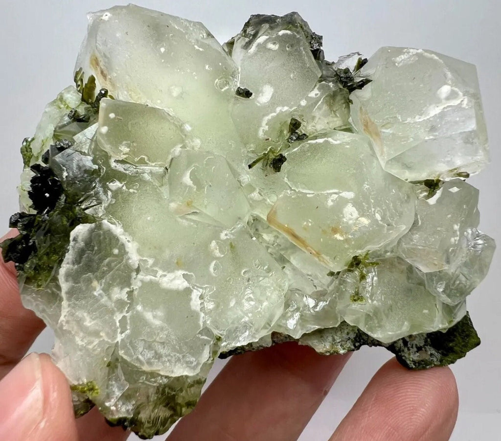 123 Grams Beautiful Green Epidote Crystal On/Inside Quartz Cluster from Pakistan
