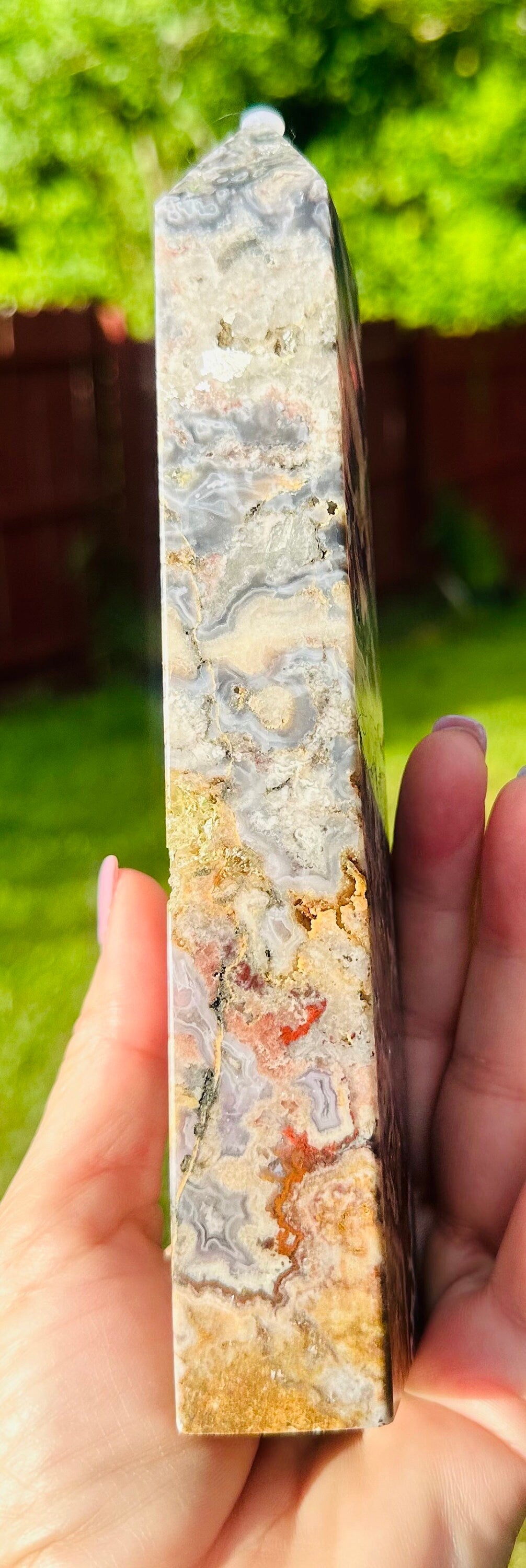 514 Grams Unique and Beautiful Purple Crazy Lace Agate Tower