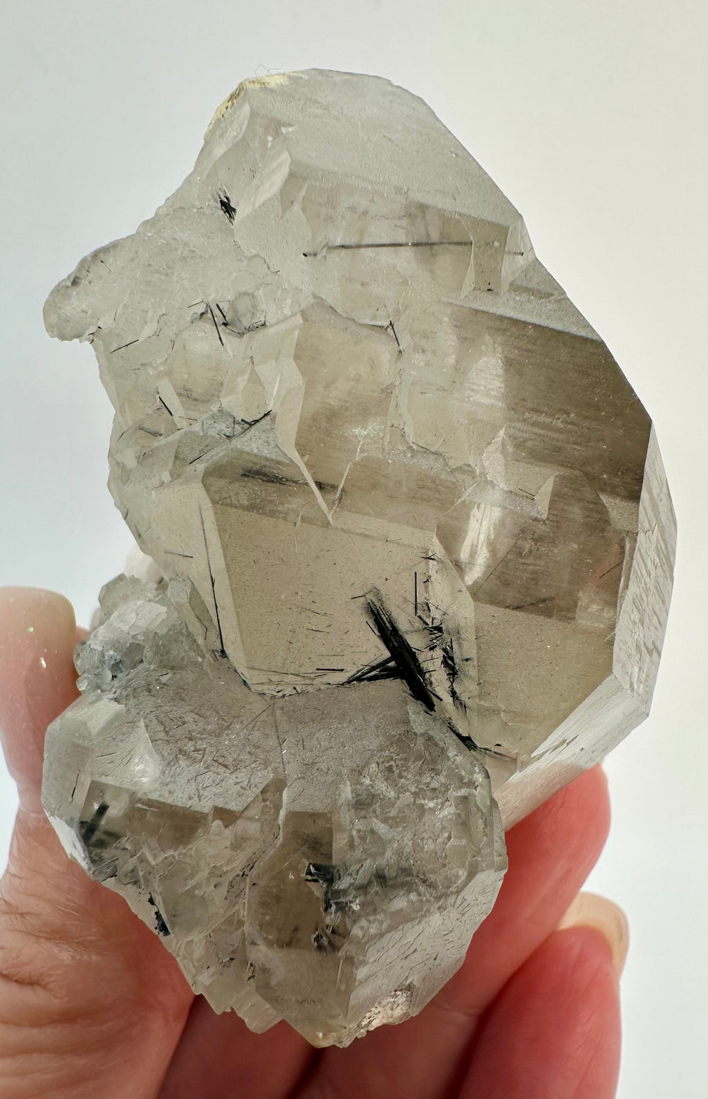 Magnesio-Riebeckite Included Smoky Quartz with Rainbows Point, Sagi Mountain