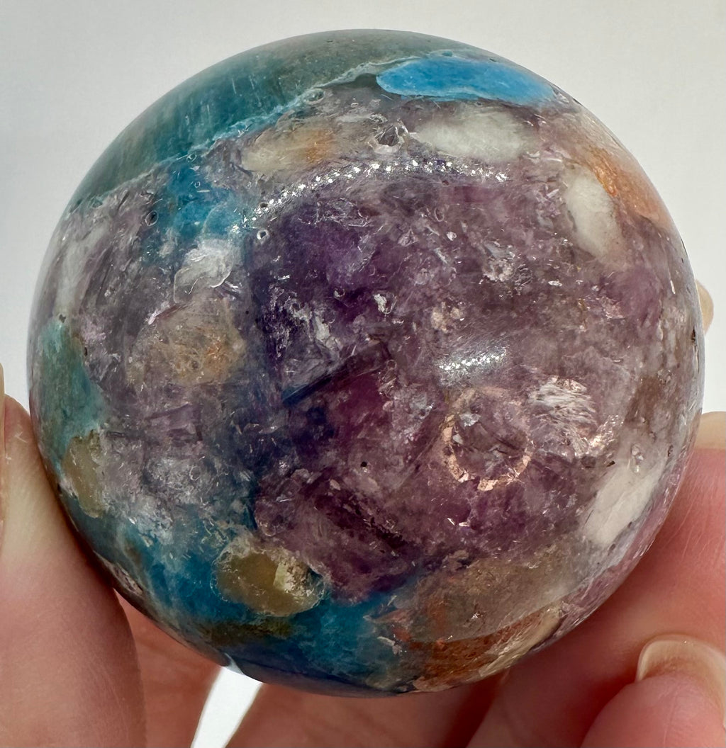 Blue Apatite, Lepidolite Mica & Arusha Quartz Composite Sphere