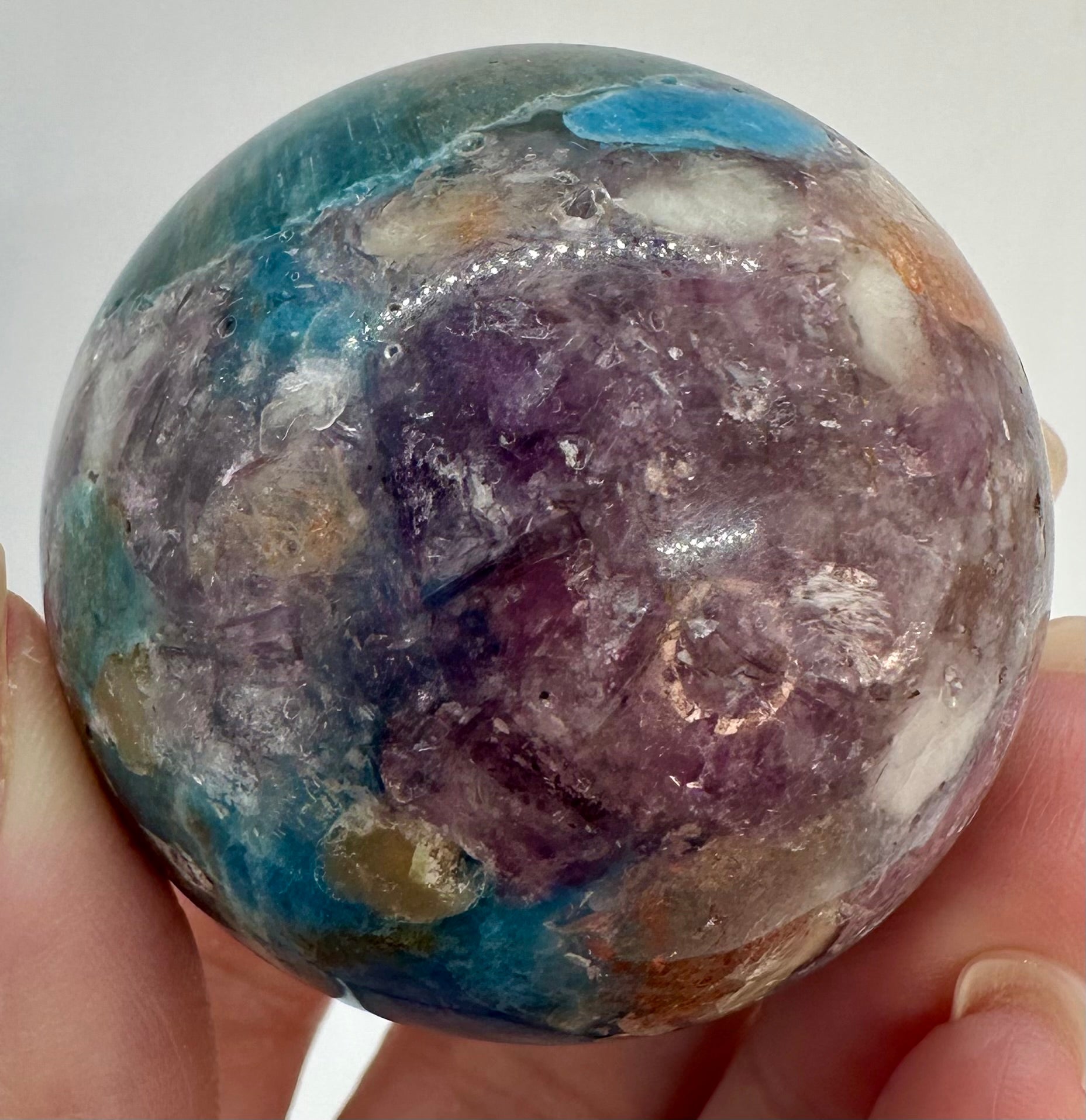 Blue Apatite, Lepidolite Mica & Arusha Quartz Composite Sphere