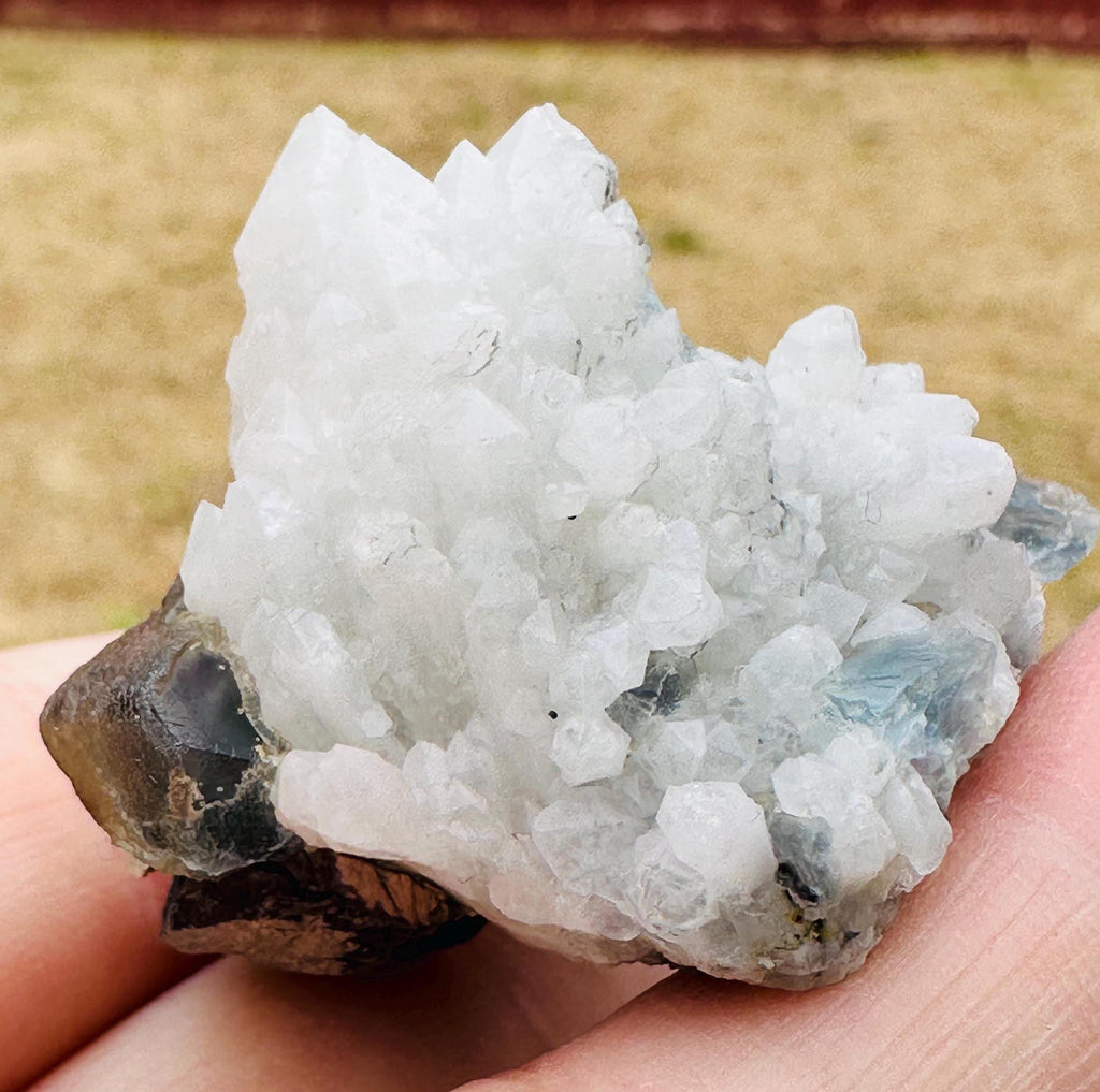 49 Grams Candle Quartz with light Blue-Greenish cubic Fluorite over Arsenopyrite from Inner Mongolia