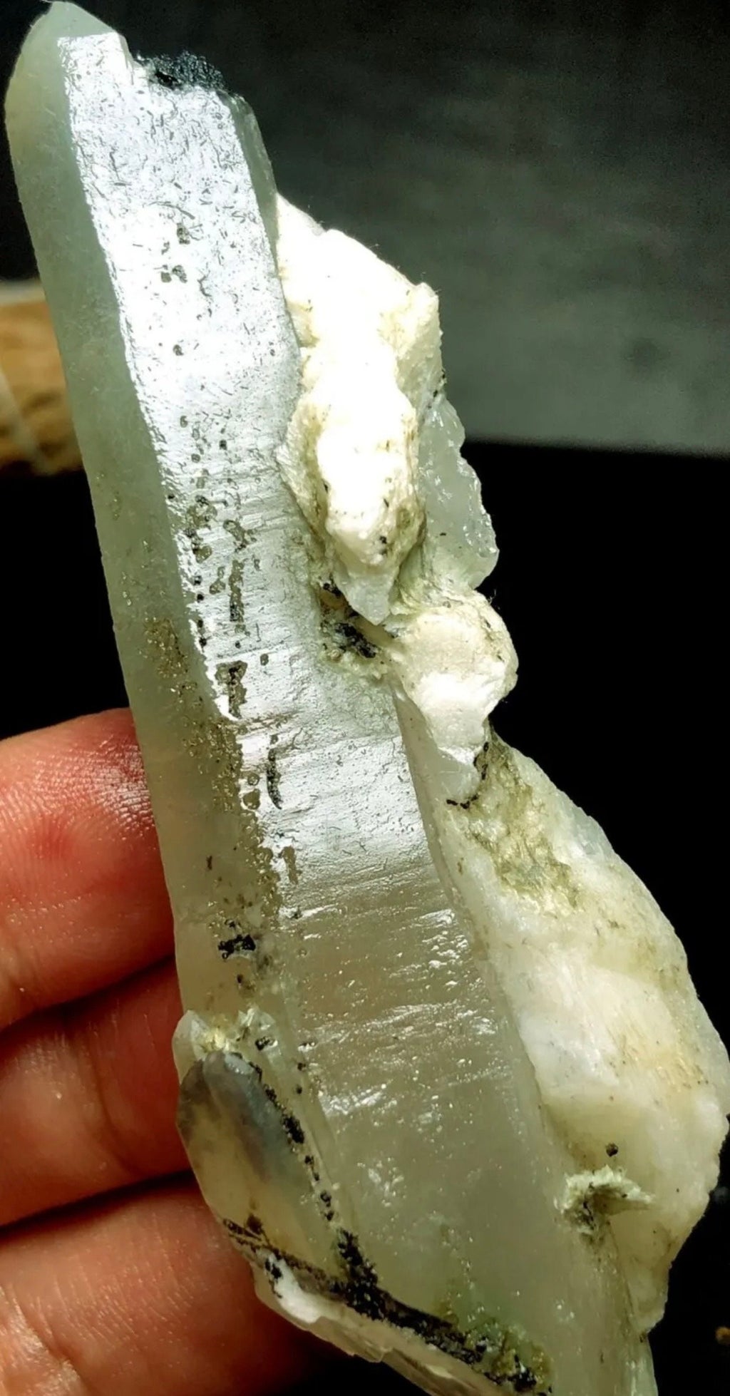 70 Grams Beautiful ET Self-healed Prase Quartz w Black Tourmaline included and Feldspar From Inner Mongolia