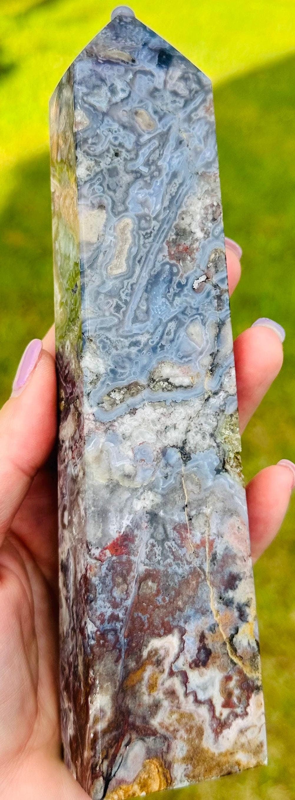 514 Grams Unique and Beautiful Purple Crazy Lace Agate Tower