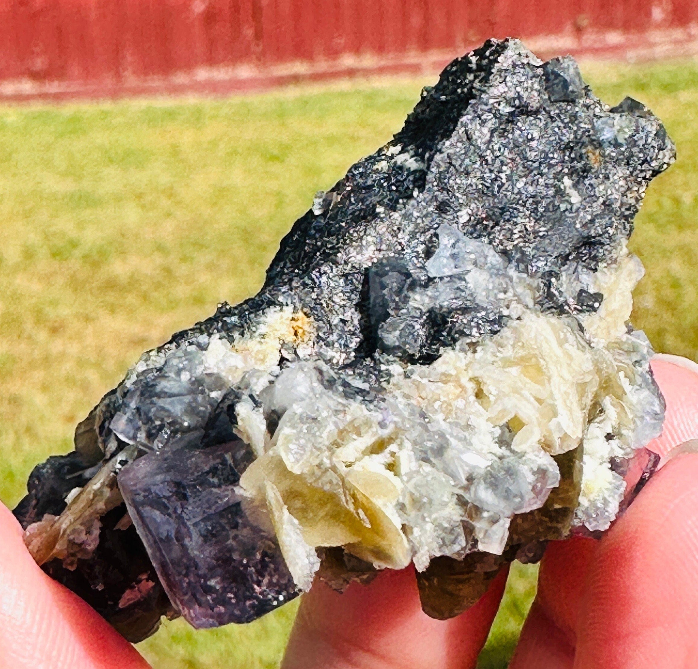 82 Grams Natural Transparent Colorful Phantom Cubic Fluorite with Siderite in a chalcopyrite mix matrix
