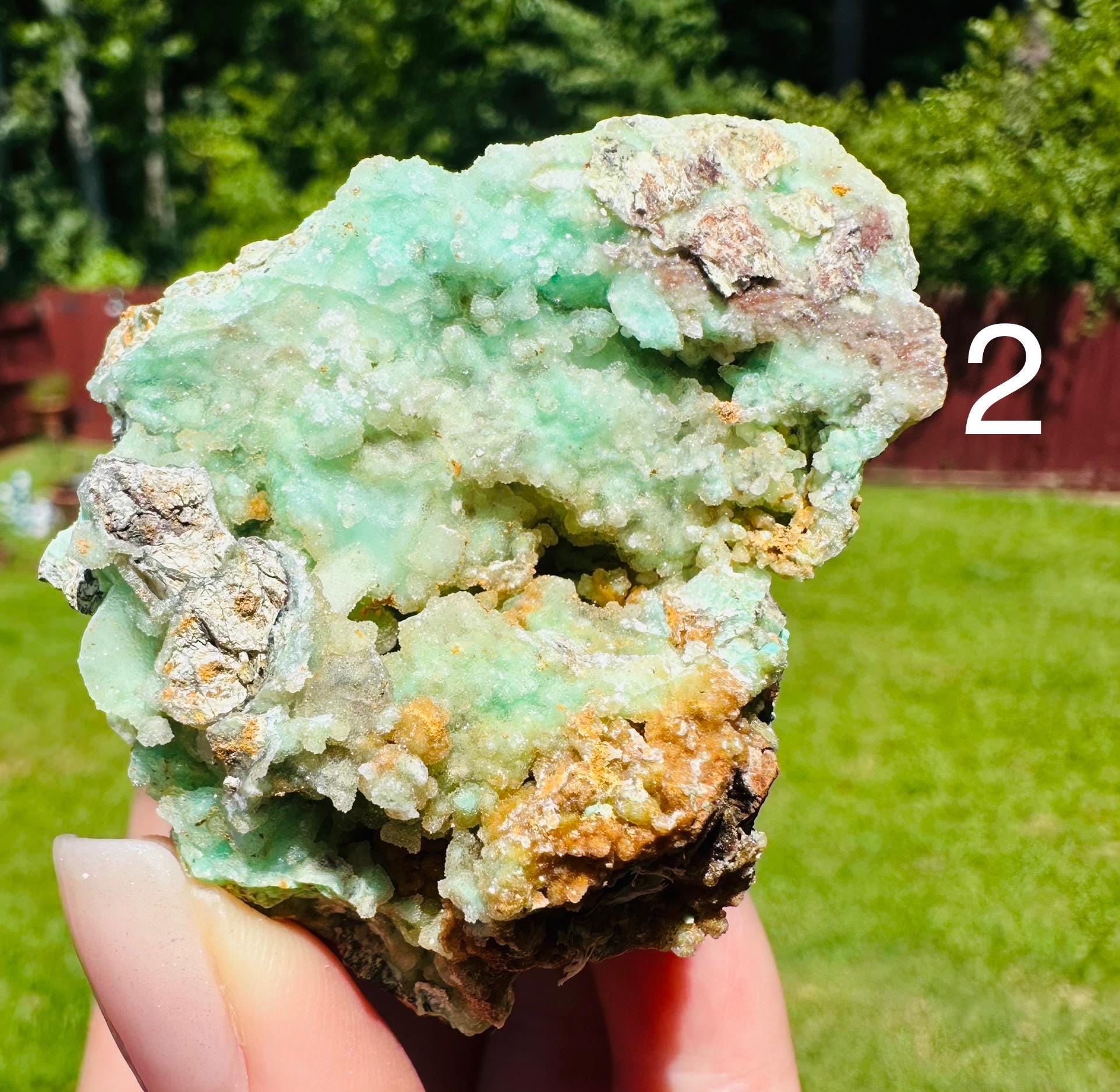 Minty Dream: Raw Druzy Chrysoprase in Matrix – Sparkling Natural Beauty & Heart Healing!