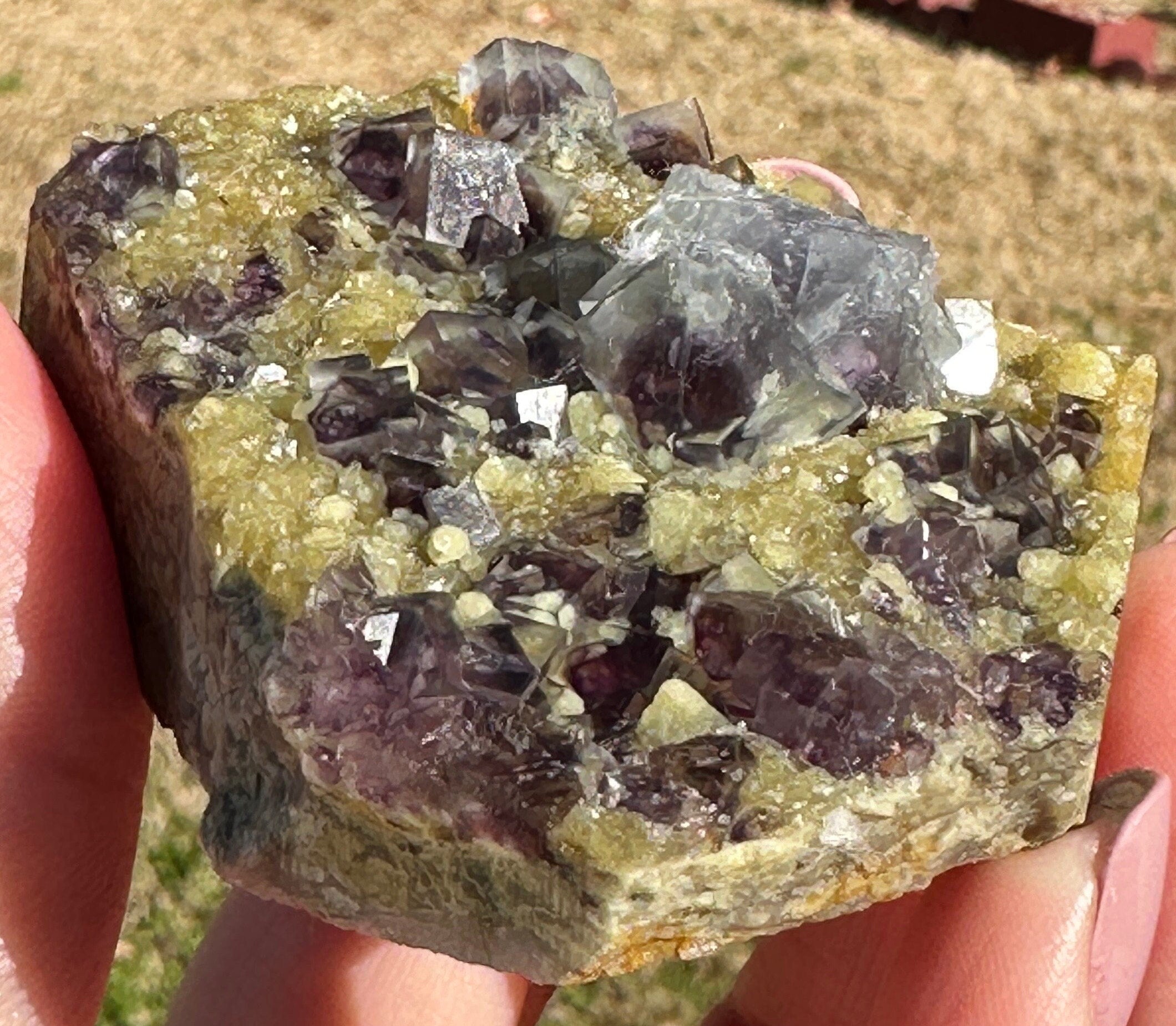 115 Grams Natural Purple Phantom Cubic Flourite over Mica Specimen from China