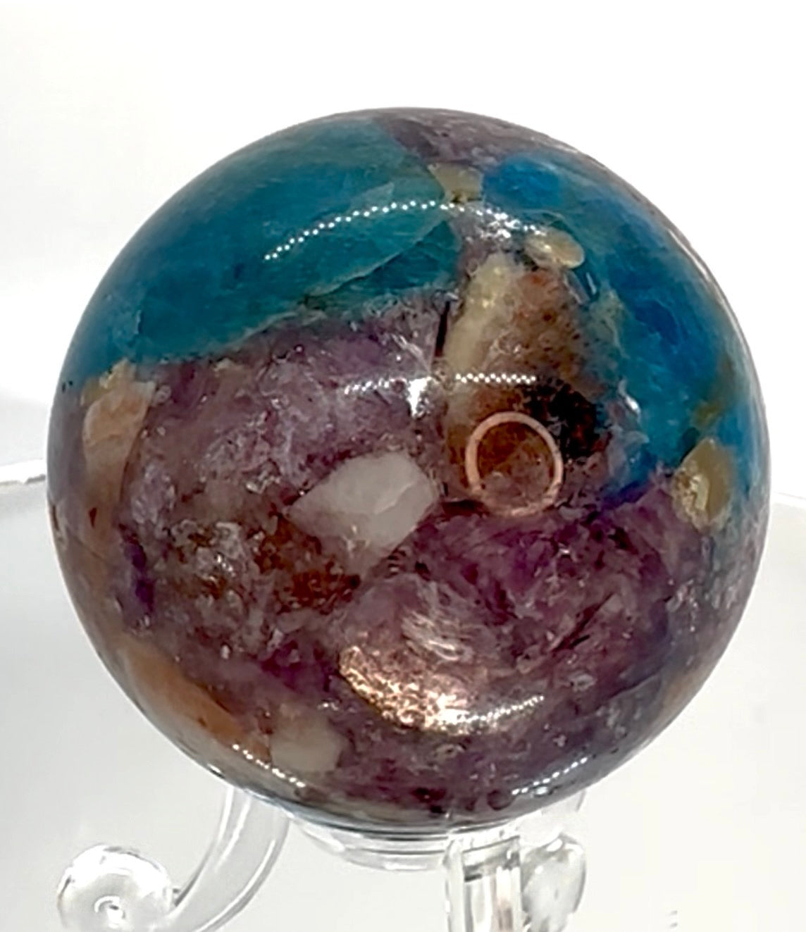 Blue Apatite, Lepidolite Mica & Arusha Quartz Composite Sphere