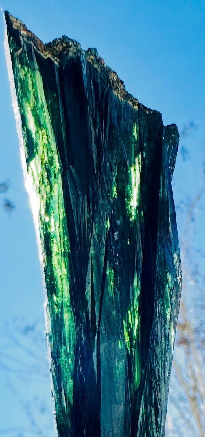 Vivianite Spear — Bright Green & Blue Radiance on Custom Acrylic Stand from Bolivia