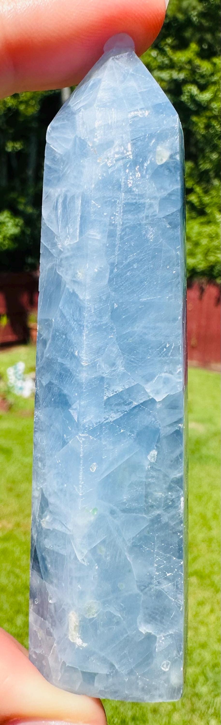 402 grams  / 65mm Blue Calcite Harmony Set: Polished Sphere & Energy Point