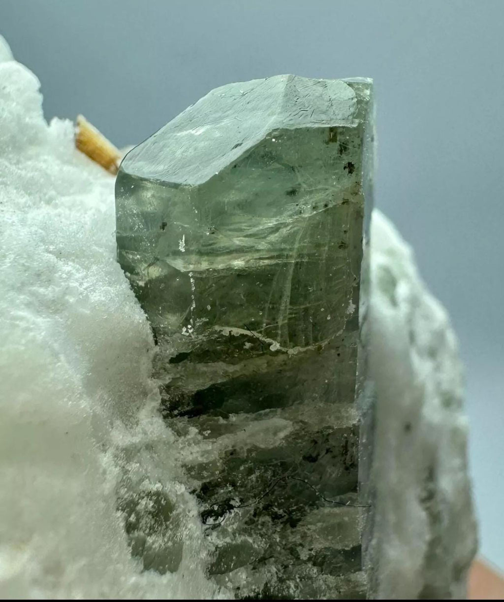 154 Grams well formed Green Apatite Crystal on Feldspar with shiny Golden Mica from Afghanistan